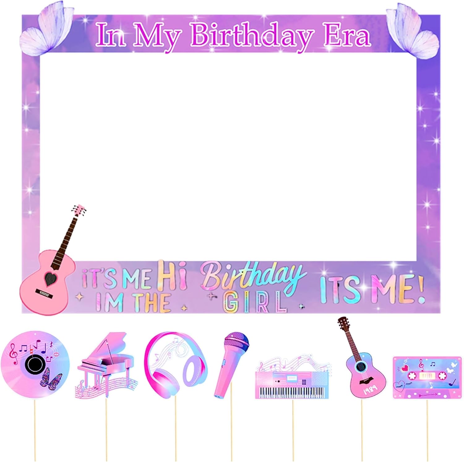 LaVenty Iridescent Photo Booth Props - Its Me Hi Im the Girl Sign Frame - Birthday Party Supplies
