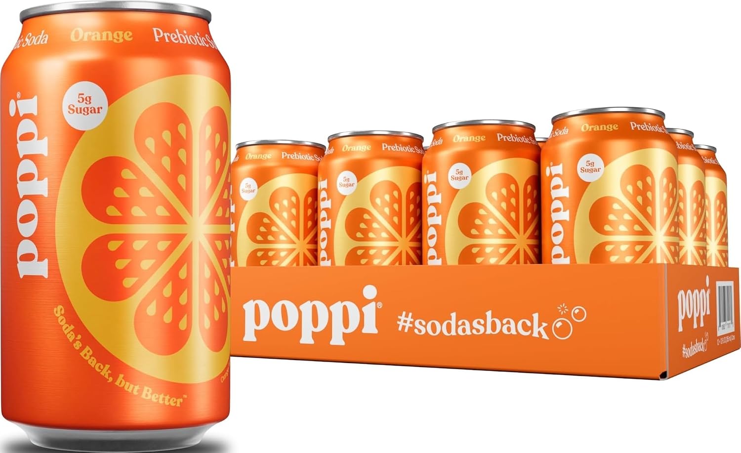 Poppi Prebiotic Soda, Sparkling Water & Fruit Juice, Orange, 12 Oz, 12 Pack
