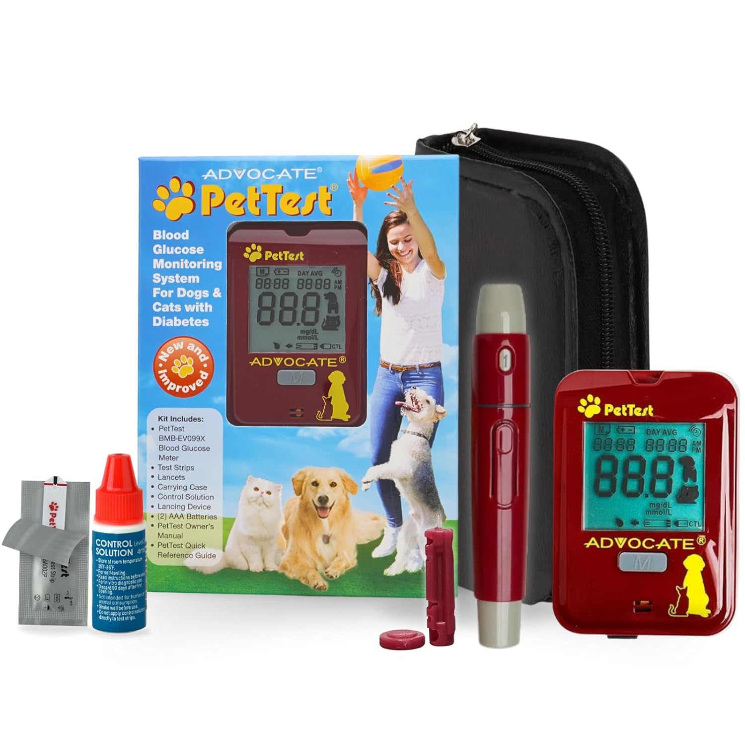 PetTest Expert Glucose Monitoring Kit for Dogs & Cats, Diabetic Pet Blood Sugar Check Gear, Includes Classic Meter, 25 Test Strips, Lancing Device, 25 Lancets, Soft Carrying Case, and More