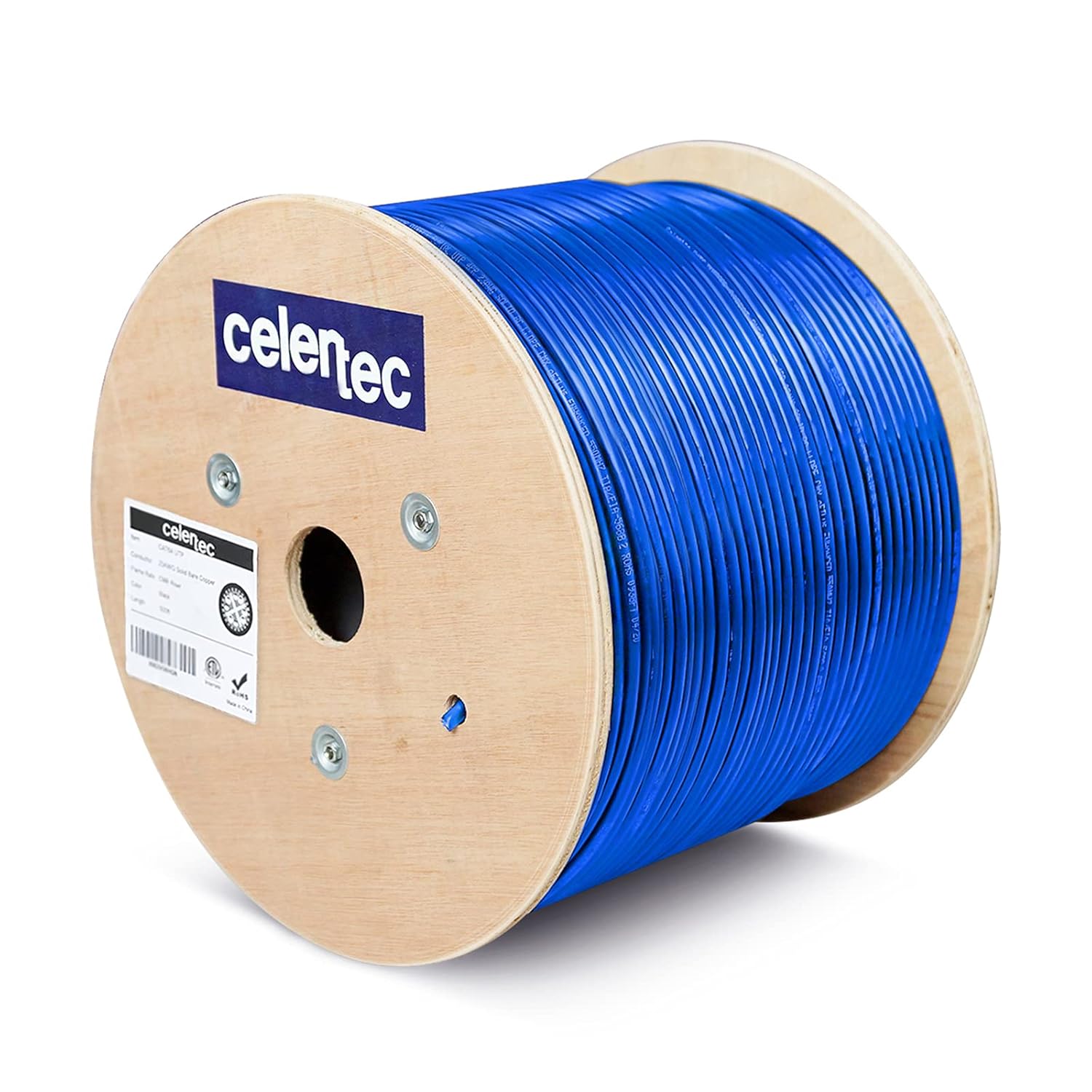 CAT6A Ethernet Cable, 500ft, 23AWG Solid Bare Copper, UTP Unshielded Twisted Pair, CMR Riser Rated &ETL Listed, 650Mhz/10 Gigabit Network Speed, Category6 Augmented, Bulk Ethernet Cable- Blue