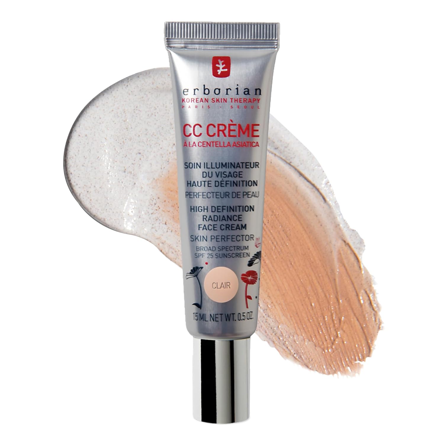 Erborian Color Correcting CC Cream with Centella Asiatica - Light Multi-Purpose Facial Concealer with Illuminating Finish Soothes & Hydrates Skin - SPF Korean Skincare Skin Perfector