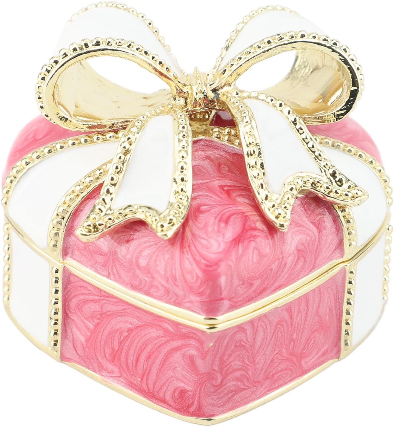 Heart Bow Knot Jewelry Trinket Box, Vintage Enamel Jewelry Box Organizer, With Vibrant Colors and Lively Design, for Decorative Ornament Craft (Red)