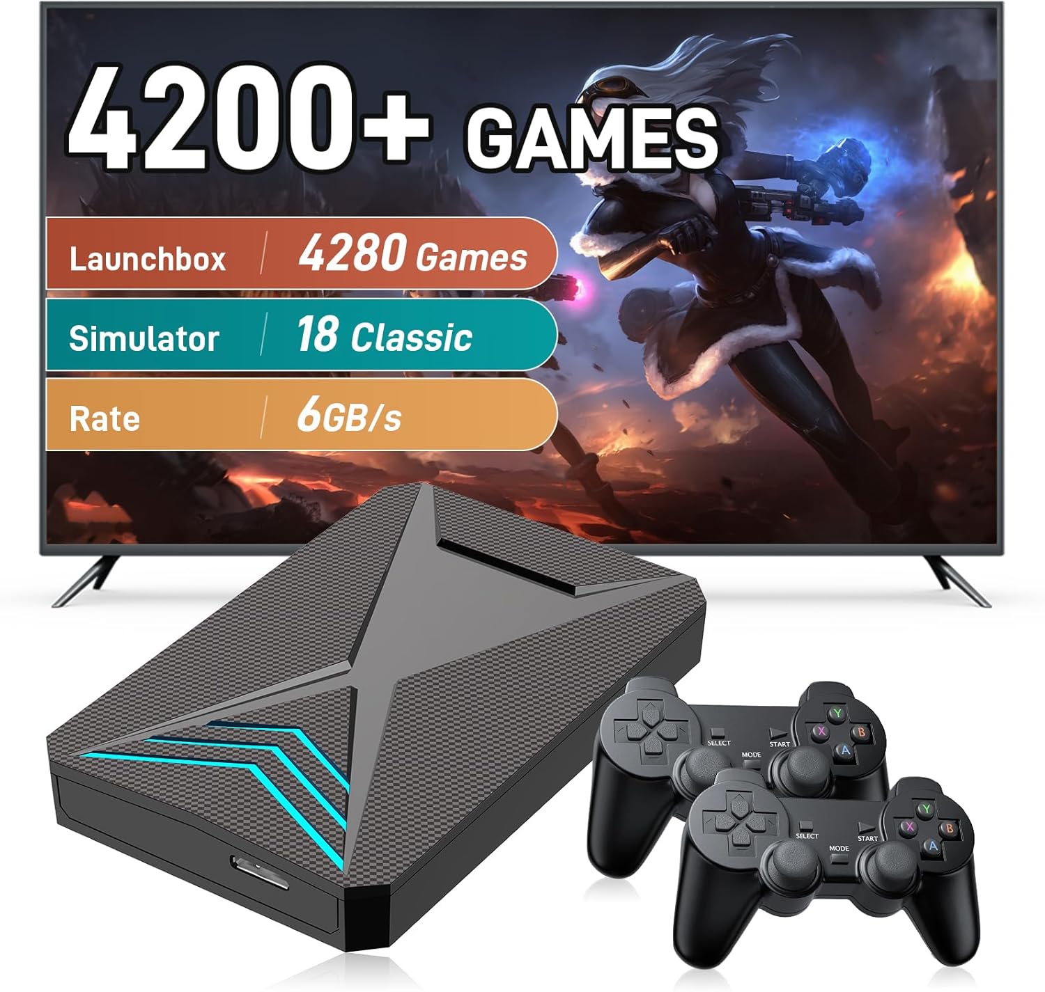 Retro Gaming Console HDD with Built-in 4280 Games, 2TB Game Stick Emulator Console, Plug and Play Gaming Equipment with 18 Emulators