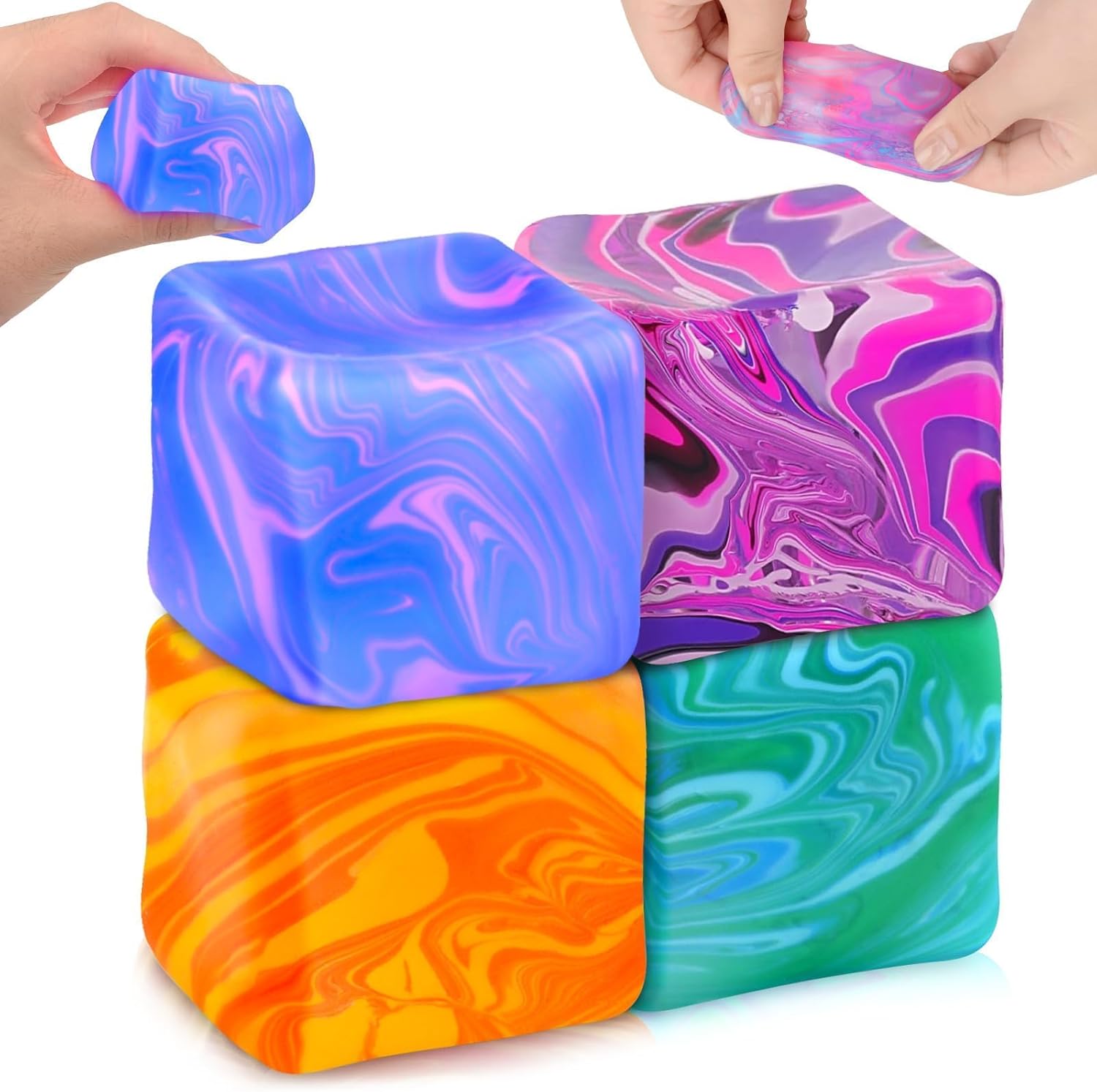 4Pcs Needoh-Nice Cube,Ice Cube Stress Relief Fidget Toys,Ice Squishy Cube Sugar Balls, High Density Squeeze Balls,Squishy Color Doh Cube Squeeze Toys for Autism Anxiety Relief