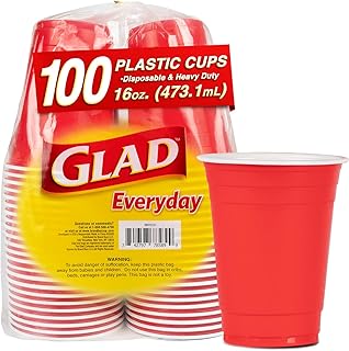 Glad Everyday Disposable Plastic Cups - Red Plastic Party Cups for All Occasions - Strong Plastic Drinking Cups for Parties, Holiday, Graduation, and Thanksgiving - 16oz 100 Pack Heavy Duty Solo Cups