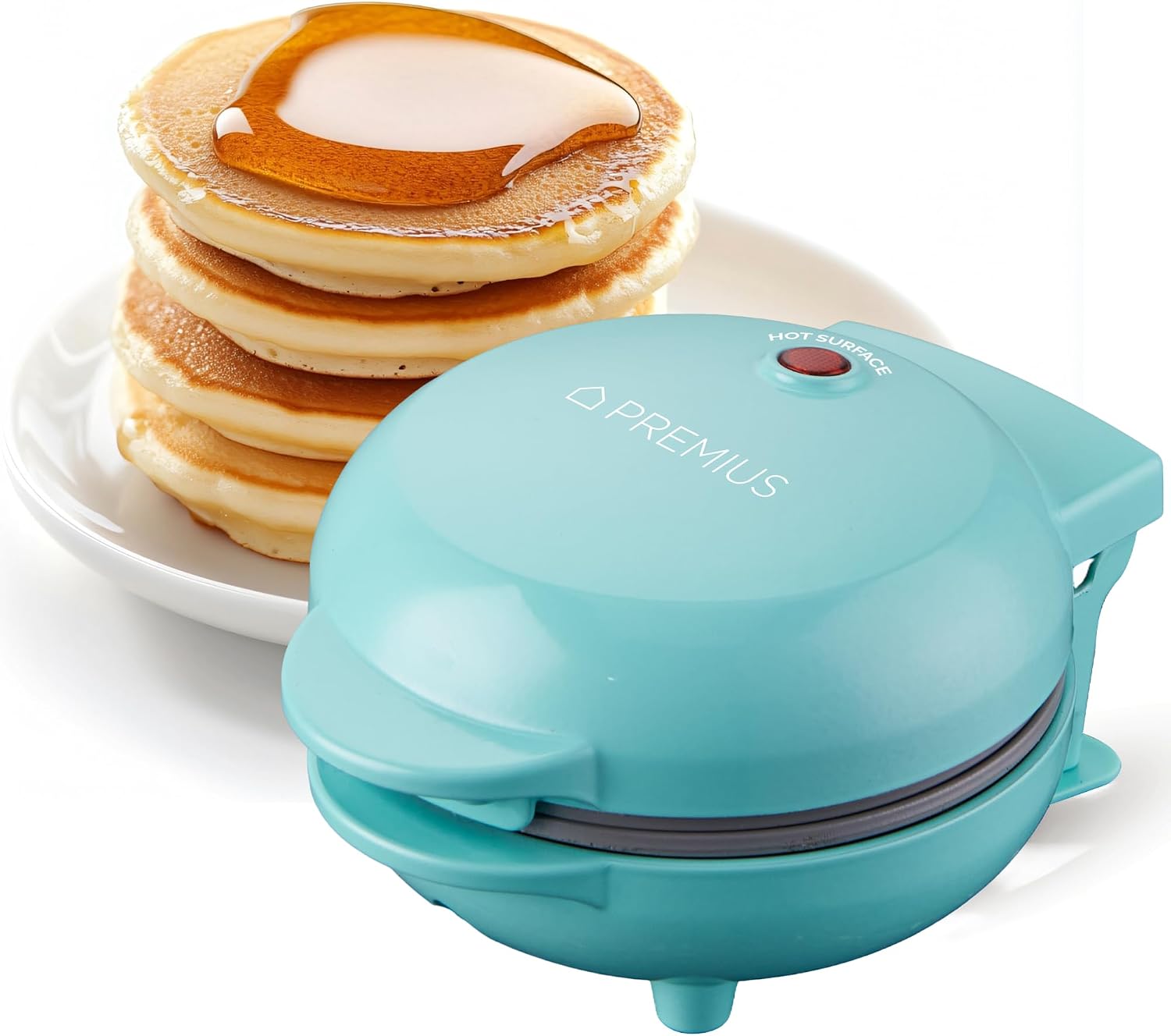 Ceramic NonStick Mini Snack Griddle Maker, 4” Mold, Quick Heat Up, Individual Fluffy Pancakes, Grilled Cheese, Eggs, Pizzas, Cookies & On-the-Go Breakfast & Lunch, Just Add Batter (Turquoise)