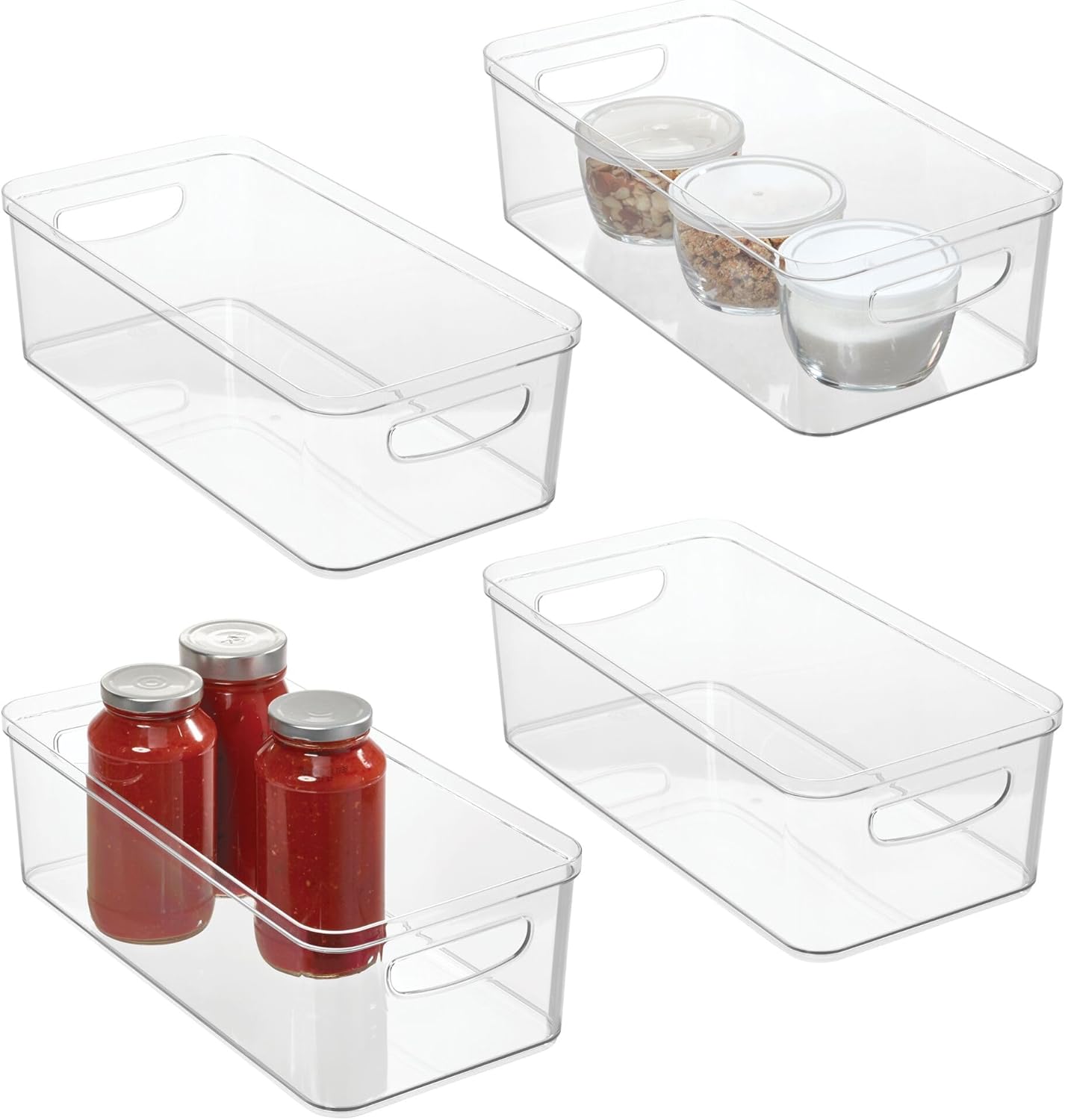 iDesign Plastic Pantry Bin for Kitchen Organizing - Organizer Bin with Handles - Set of 4 - Clear
