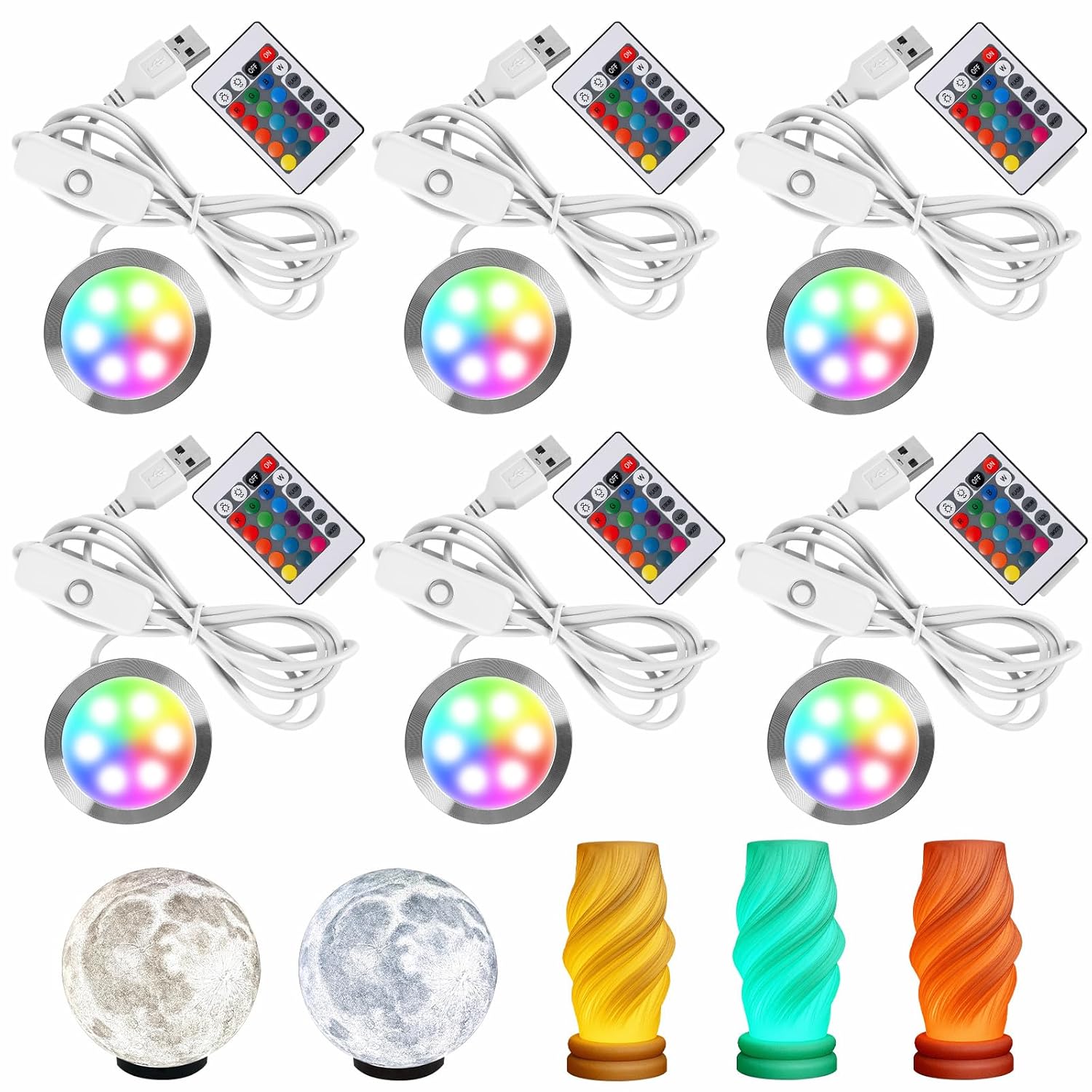 6PCS 3D Printer LED Lamp Kit 001 Remote Contorl 16 RGB Color for Bambu