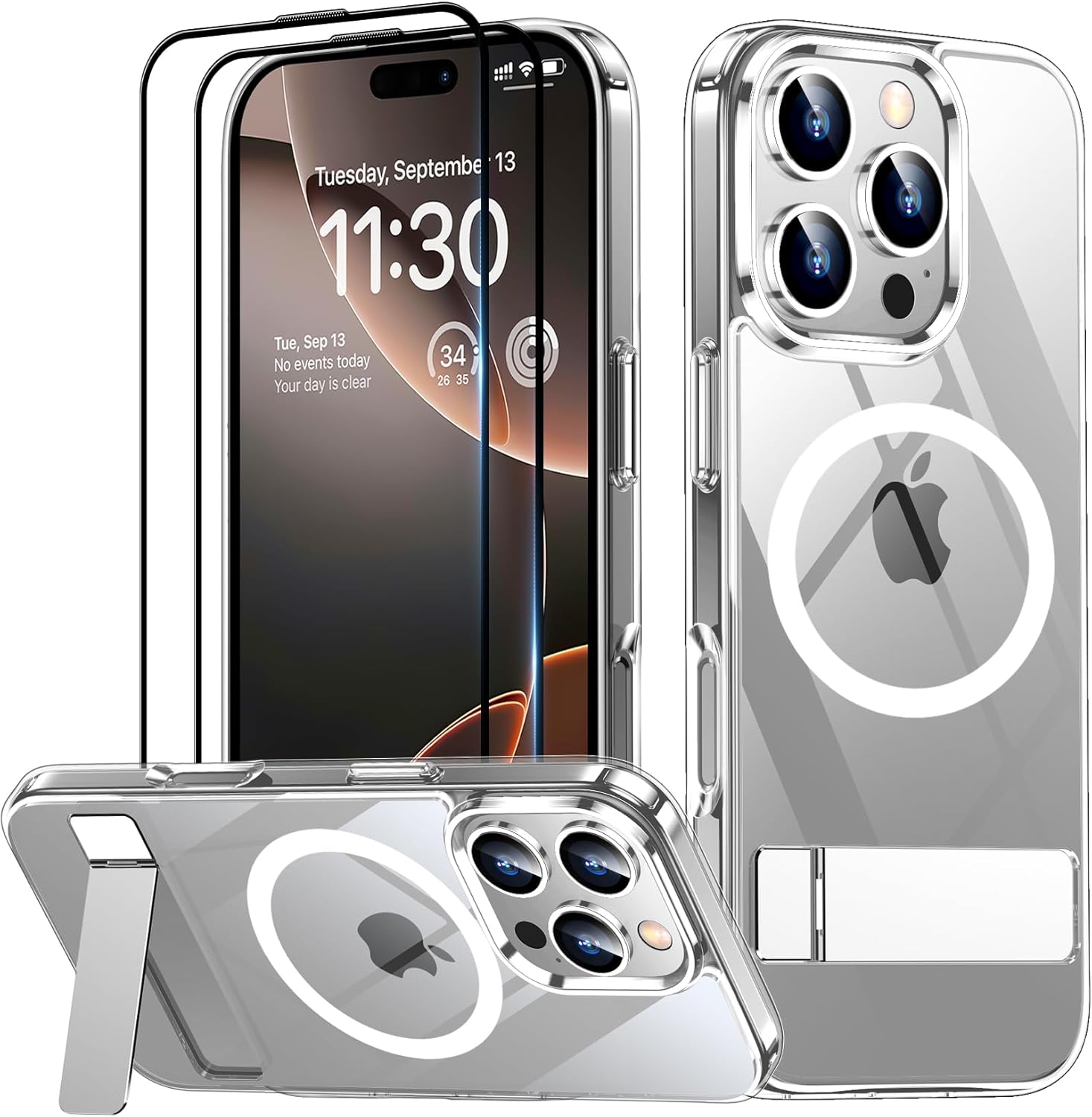 SPIDERCASE Magnetic for iPhone 16 Pro Case, with 2 Pcs [Tempered Glass Screen Protector] [ Military Grade Drop Protection] Invisible Kickstand Slim Case for iPhone 16 Pro 6.3", Clear