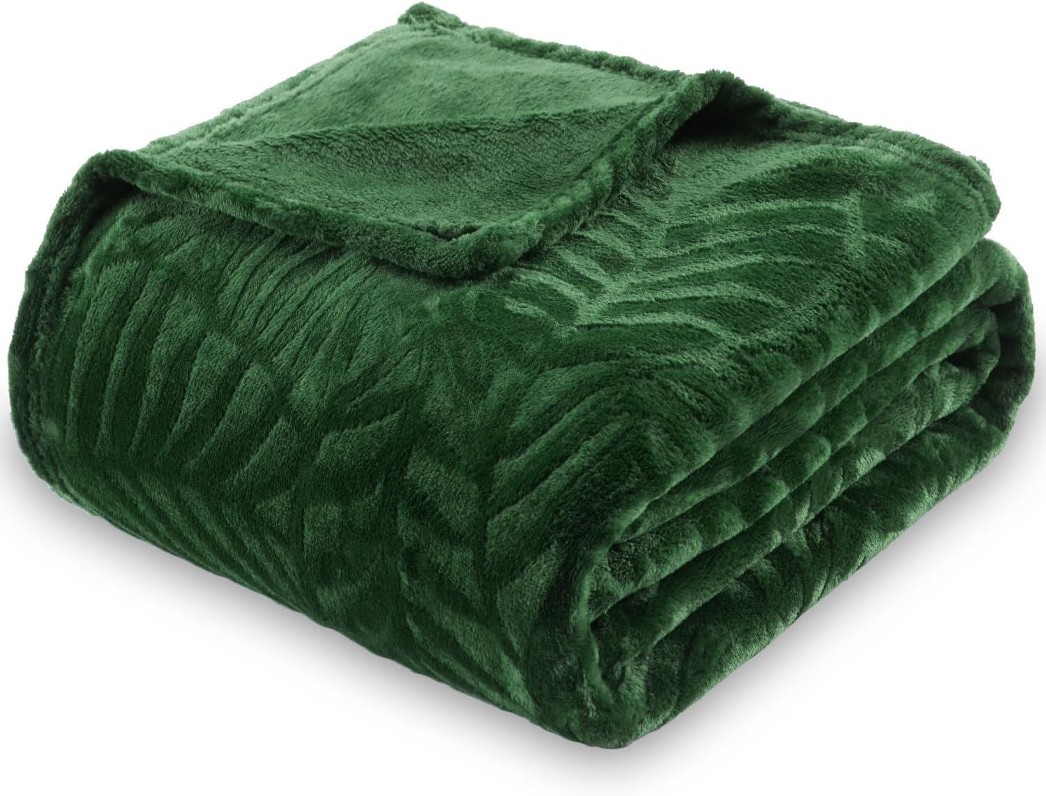 SOCHOW Super Soft Flannel Fleece Throw Blanket, Lightweight Cozy Warm Leaves Textured Plush Blanket for Bed Couch Sofa, 127cm x 150cm, Olive Green