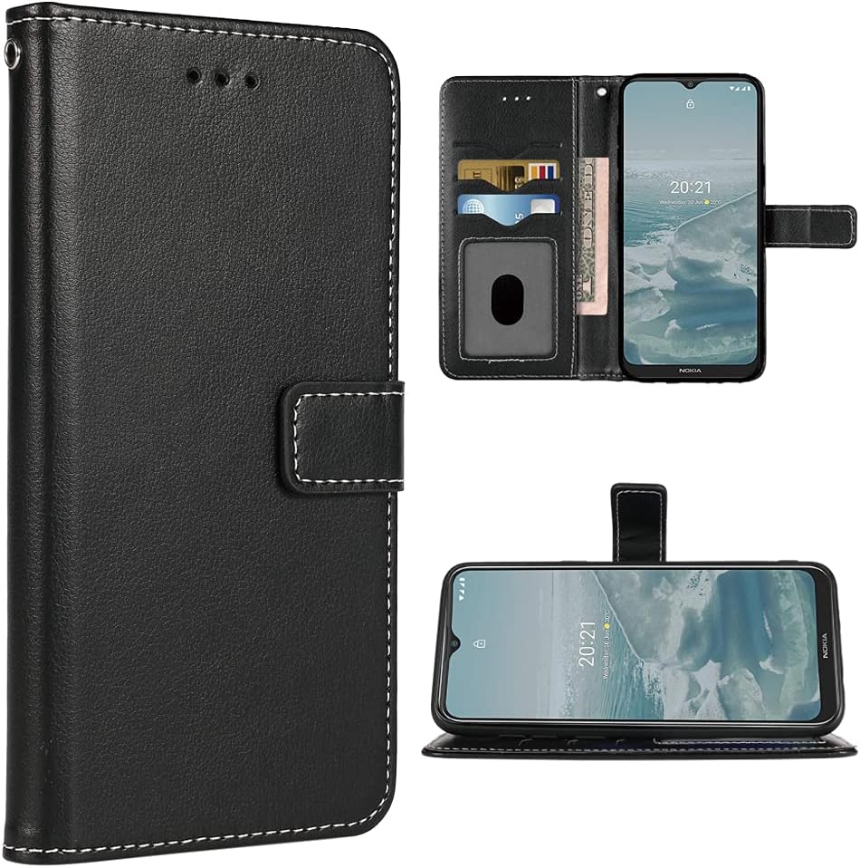 Compatible with Nokia X10 /X20 Wallet Case Wrist Strap Lanyard Leather Flip Card Holder Stand Cell Accessories Folio Purse Credit ID Slot Magnetic Phone Cover for Nokia X10 Women Men Black