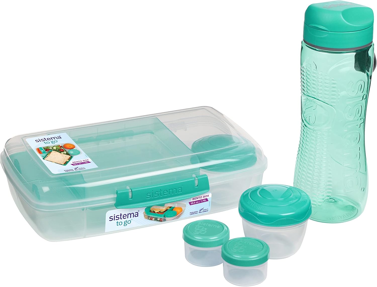 Sistema to Go Lunch Box & Meal Containers | with Water Bottle (800ml), Bento Box (1.76L), 2 Dressing Pots & 2 Yoghurt Pots | BPA-Free | 6 Count