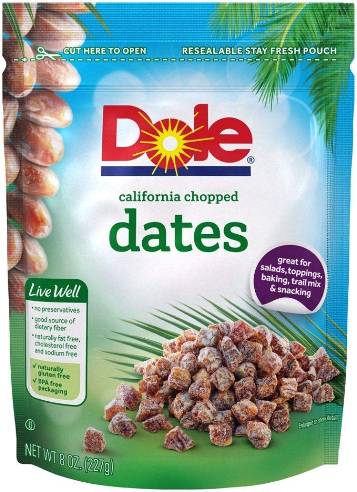 Dole California Chopped Dates, Dried Fruit, Gluten Free Snack, 8 Oz Bag