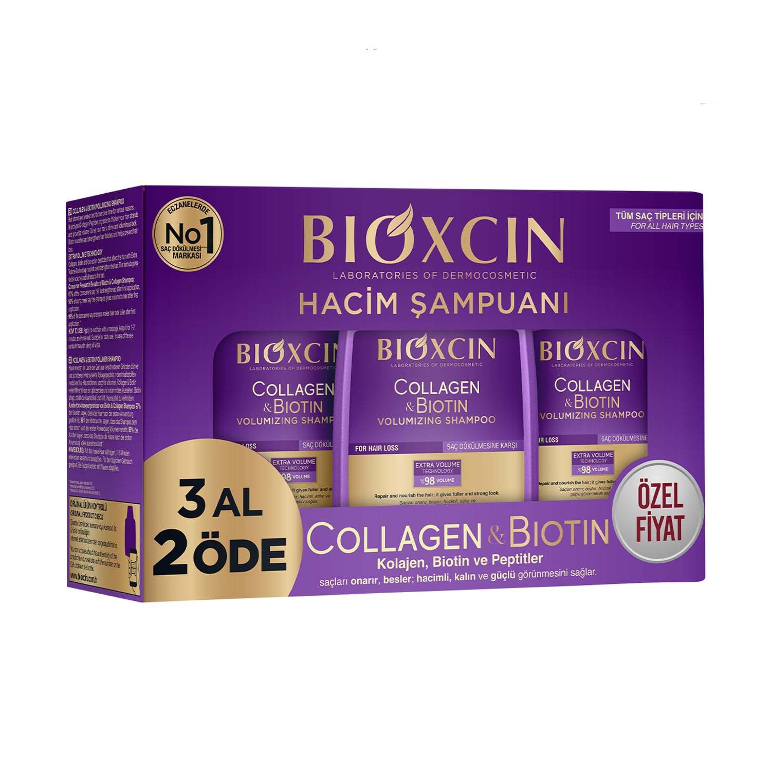Collagen Biotin Shampoo Anti-Hair Loss for All Hair Types Volumizing Herbal Formula 3-Pack 300 ML