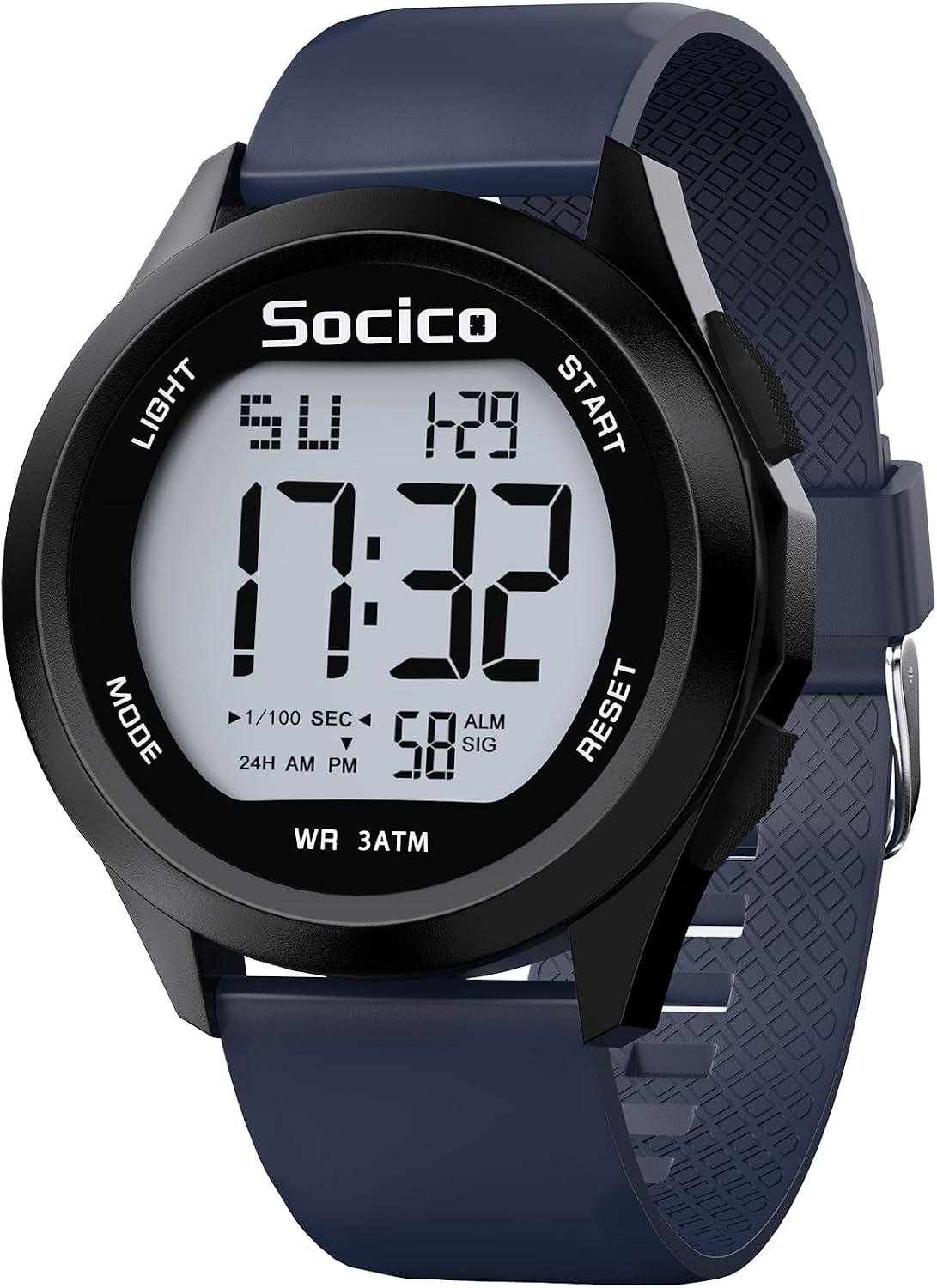 SOCICO Mens Digital Watch Waterproof LED Light 12/24H Military Style