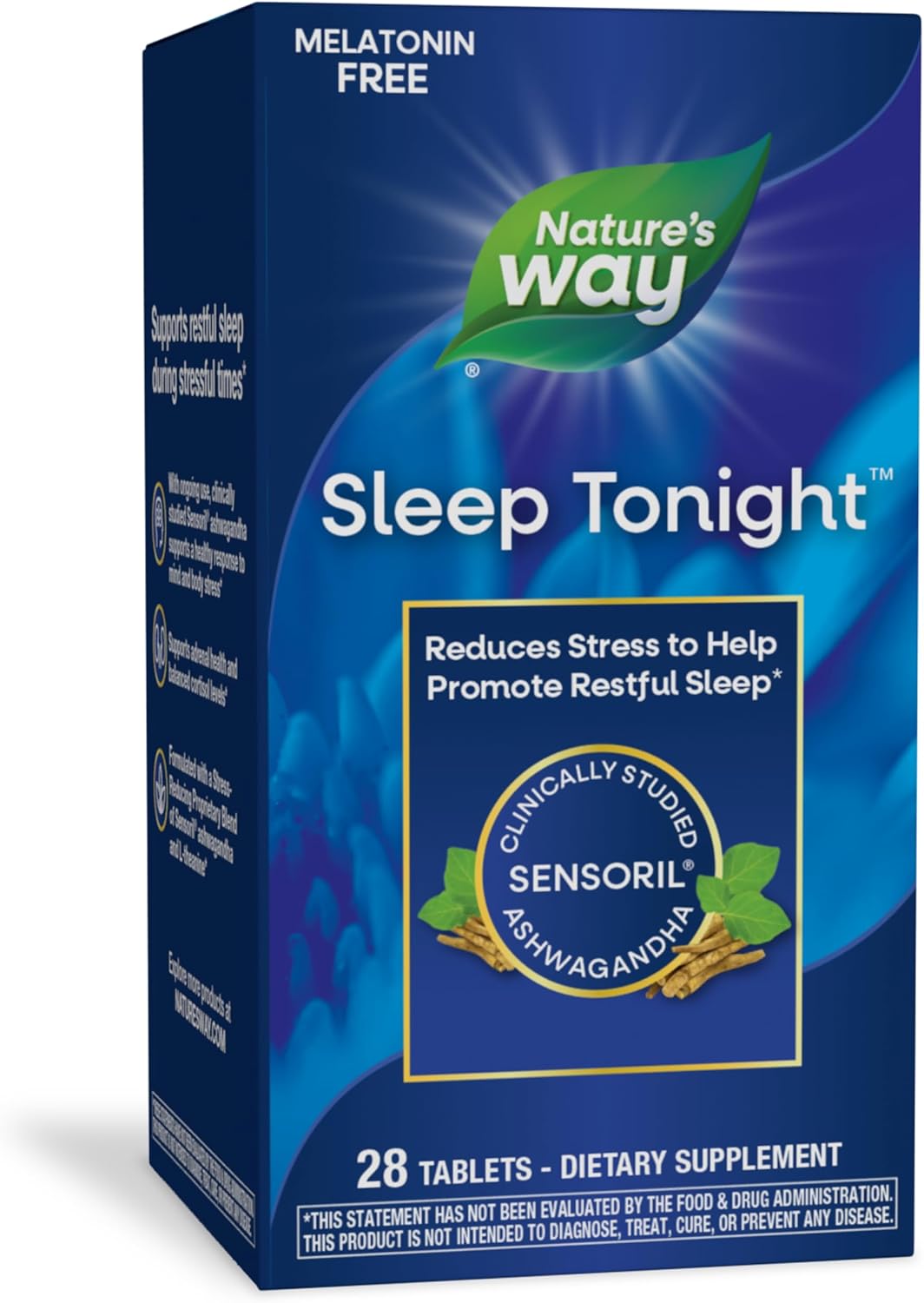 Nature's Way Sleep Tonight, Stress-Reducing Formula to Promote Restful Sleep*, With Ashwagandha and L-Theanine, Melatonin free, Vegan, 28 Tablets (Packaging May Vary)