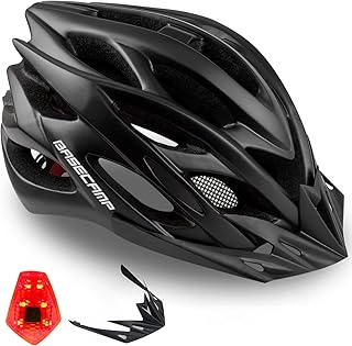 Basecamp Bike Helmet for Men Women with LED Safety Light Removable Sun Visor Lightweight Bicycle Helmet Adjustable Breathable Mountain & Road Cycling Helmets for Adult (BC-10)