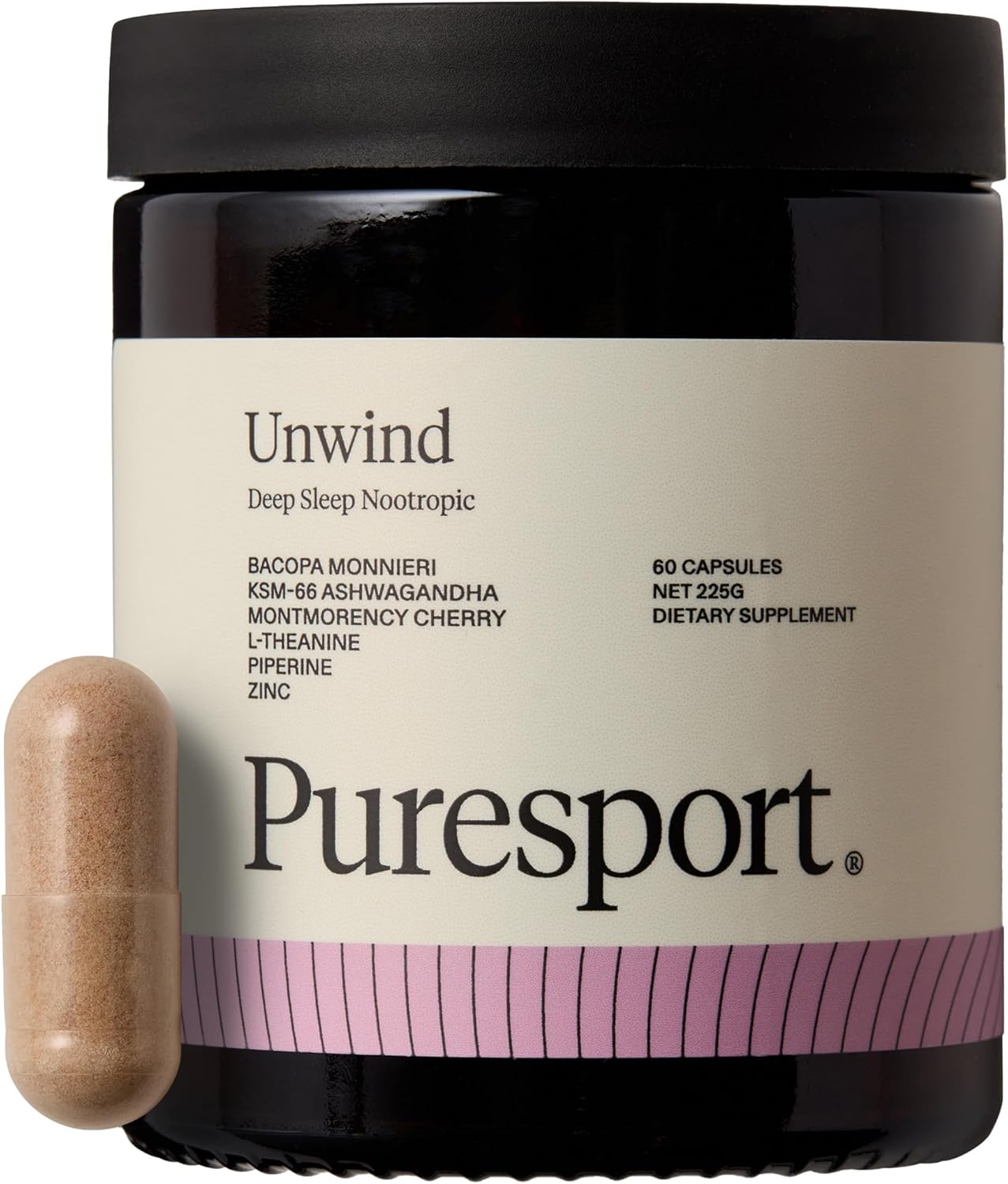 Puresport Unwind Deep Sleep Nootropic (60 Capsules) | All-Natural Sleep Support | Optimised Cognitive Performance | Reduced Stress | Vegan | with KSM-66 Ashwagandha, Montmorency Cherry & L-Theanine