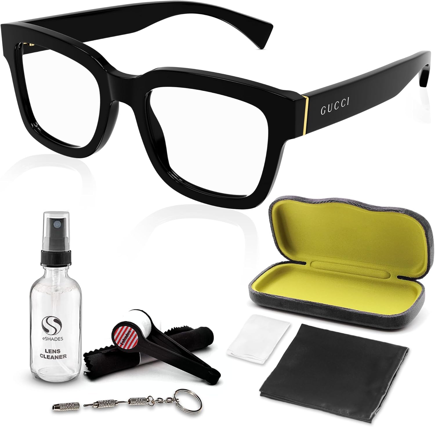 Gucci GG1138O Square Shape Eyeglasses + Bundle with eSHADES Luxury Eyewear Kit