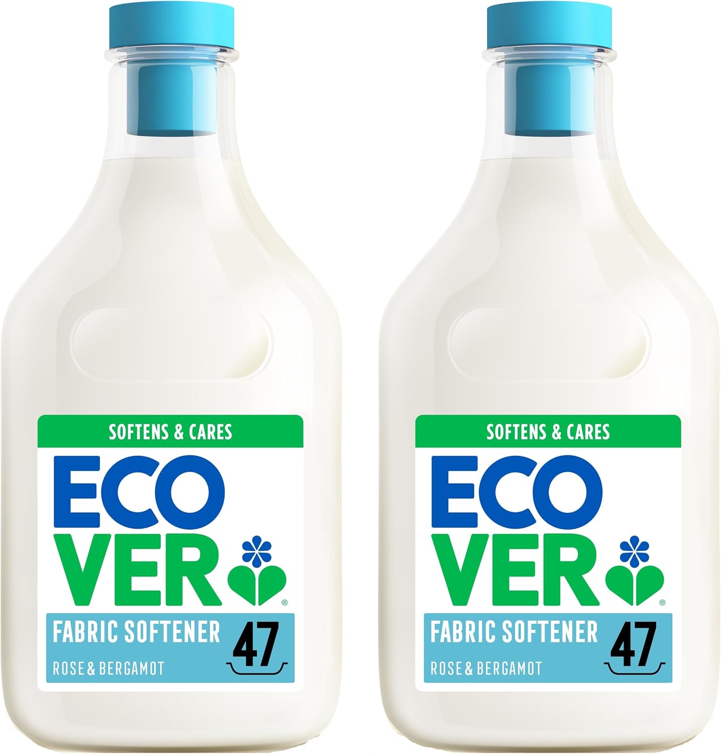 Ecover Fabric Softener, Fabric Conditioner to Soften Your Clothes, Fresh Rose & Bergamot Scent, 2 x 47 Washes, 2 x 1.43L