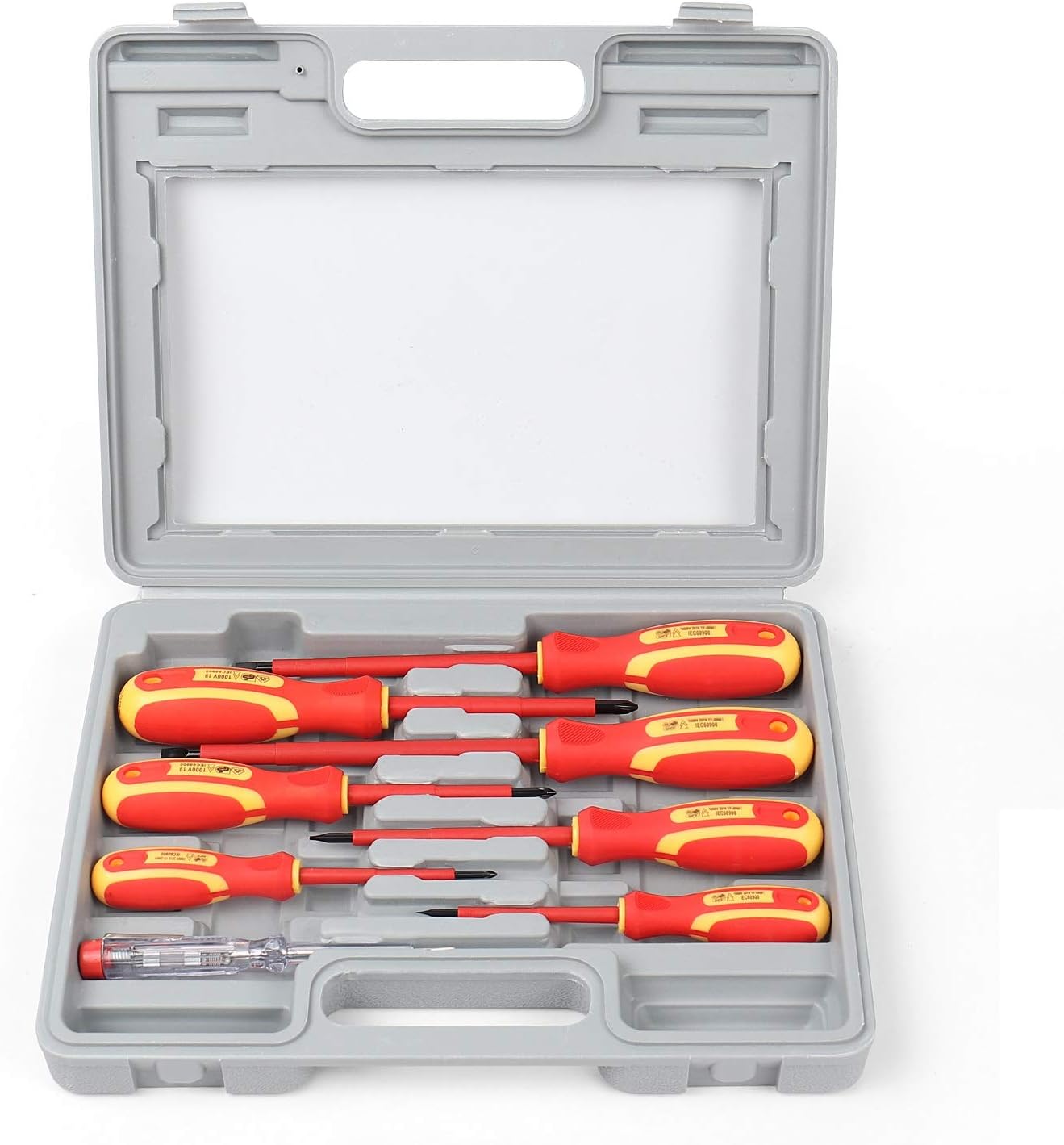 8-Piece 1000V Insulated Screwdriver Set, Magnetic Tips 3-Piece Phillips and 4-Piece Slotted CR-V Screwdriver Set, 1 Piece Electric Pen with Case