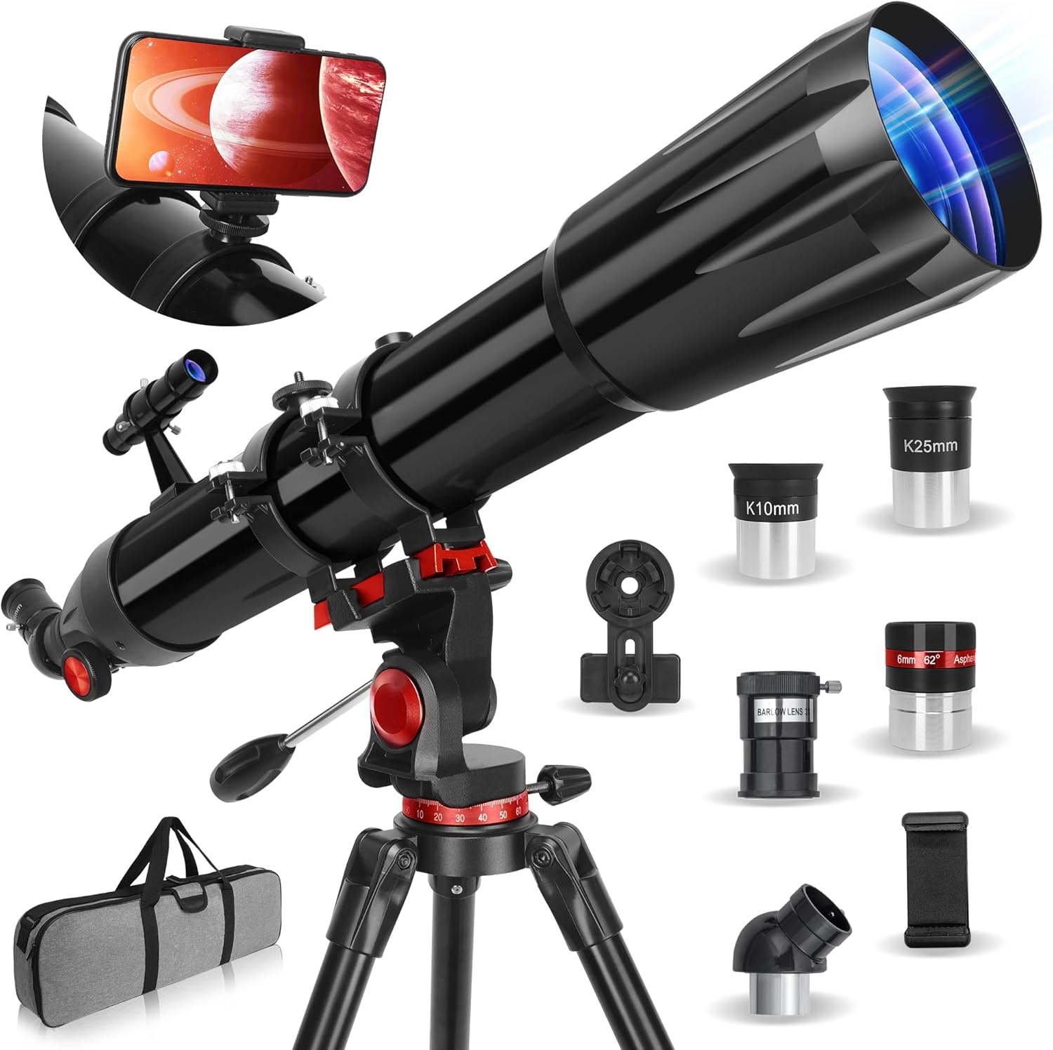 Telescope,Telescope for Adults High Powered, 90mm Aperture 900mm Professional Refractor Telescope for Kids & Beginners, Magnification 450X, for Planet Observation with Stainless Tripod & Phone Adapter