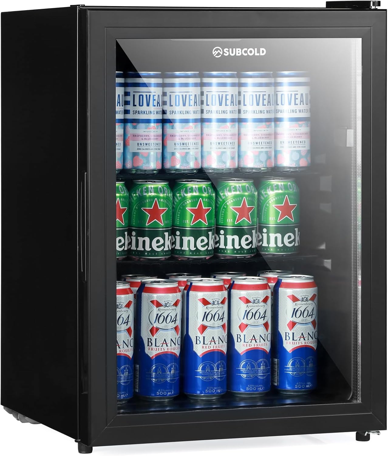 Subcold Cave60 LED Glass Door Beer Fridge for Wine & Drinks | Mini Chiller | Quiet Small Frost-Free Larder | 54 Cans (Black)