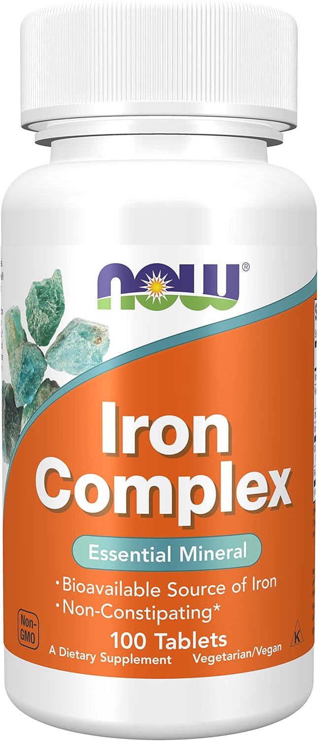 Now Foods, Iron Complex, 27mg, 100 Vegan Tablets, Iron, Vitamins, Gluten Free, SOYA Free, Vegetarian