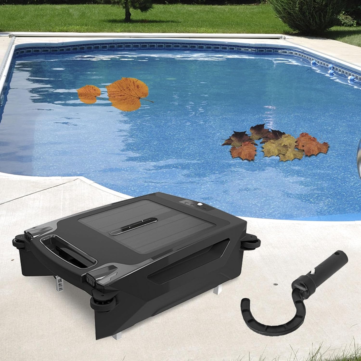 Solar Powered Robotic Pool Skimmer, 80㎡ 450um Automatic Pool Skimmer Cleaner Robot, IPX7 Solar Robotic Pool Skimmer, Auto Obstacle Avoidance, Speed 5-10 m/min Pool Vacuum