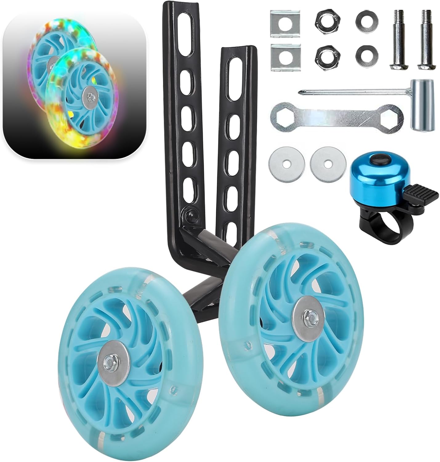 Bicycle Training Wheels for Bike of 12 14 16 18 20 Inch Kids Bike,Cyclone Wheels Flash mute wheel,Bicycle Stabiliser Mounted Kit,1 Pair(Blue)
