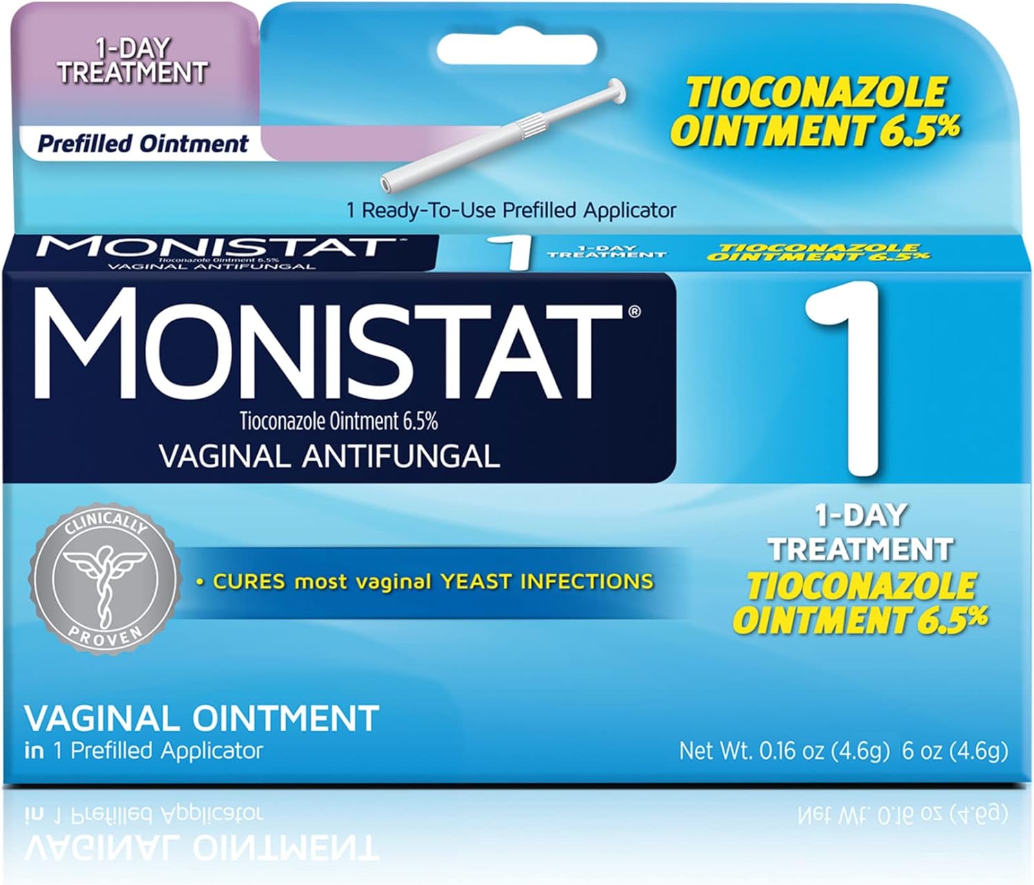 Monistat 1 Day Yeast Infection Treatment for Women, 1 Prefilled Tioconazole Ointment Applicator, 1 Pack