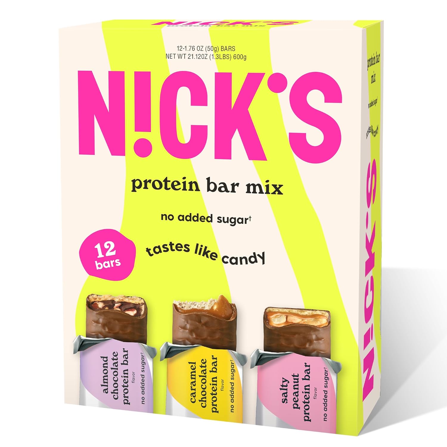 Nick's Protein Bars Chocolate Variety Pack High Protein, Low Calories, Low Carb Keto Friendly Snacks No Added Sugar, Salty Peanut, Chocolate Caramel and Almond Chocolate (12 Pack)