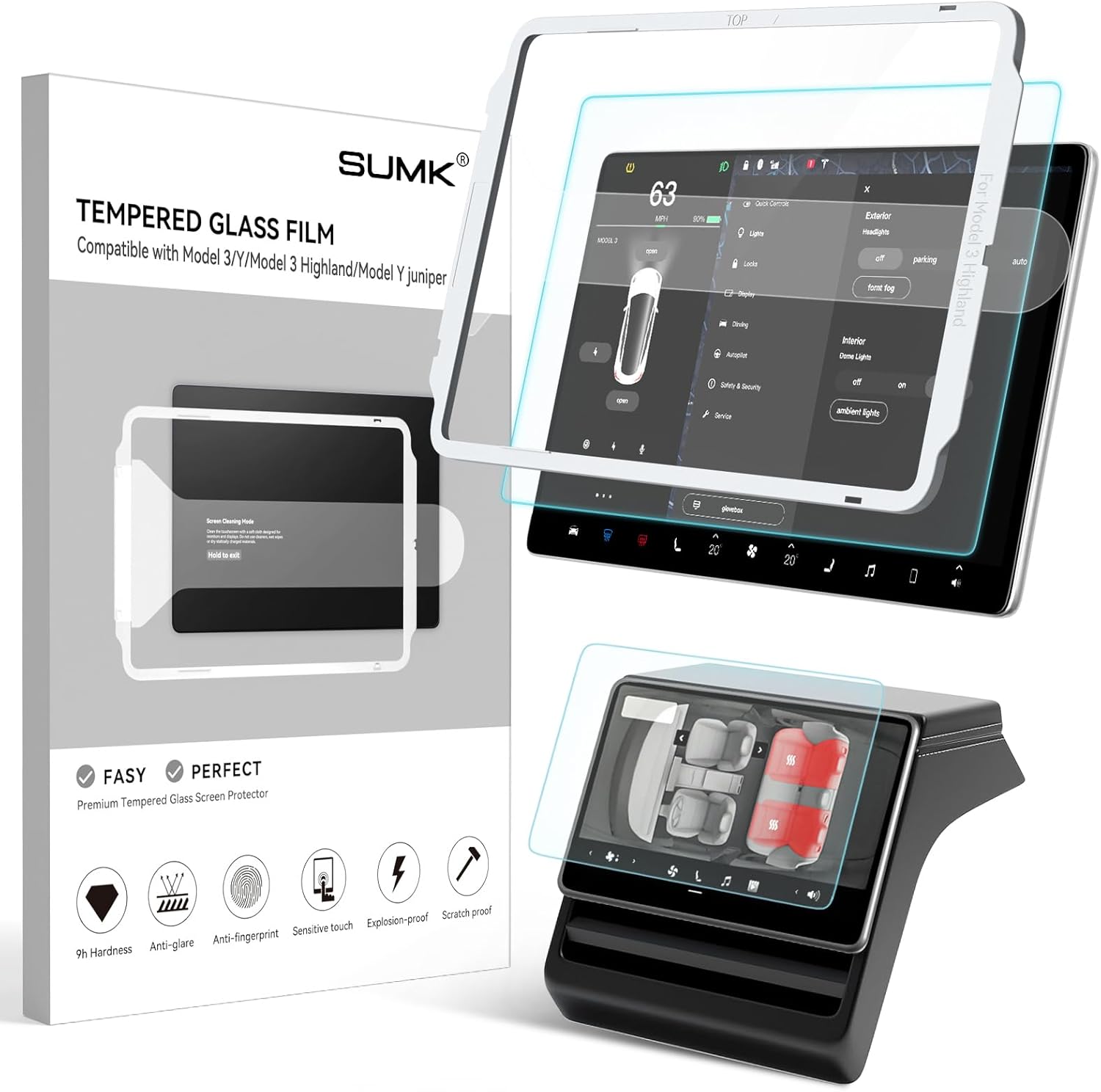 Tempered Glass Screen Protector for Tesla Model Y Juniper Accessories 2026 & for Tesla Model 3 Highland Accessories 2024 2025 [Anti-glare & No-fingerprint & 9H] - 2pcs [Matte]