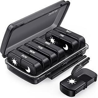 PULIV Weekly Pill Organizer 7 Day 2 Times a Day, Black Damp-Proof AM PM Pill Box 7 Day, Pill Case with Portable Design, Large Medicine Organizer for Vitamins, Medications, Fish Oils, Supplements