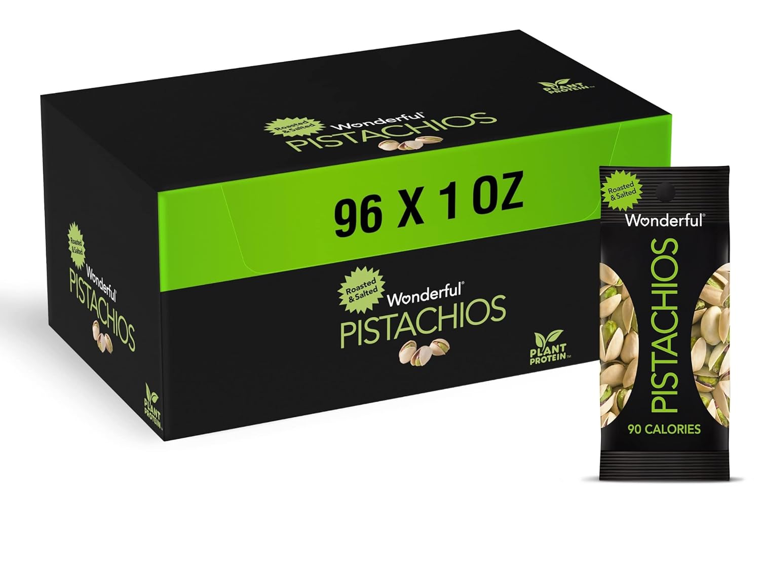 Wonderful Pistachios In Shell, Roasted & Salted Nuts, 1 Ounce Bag (Pack of 96), Protein Snacks, On-the-Go, Individually Wrapped Healthy Snack