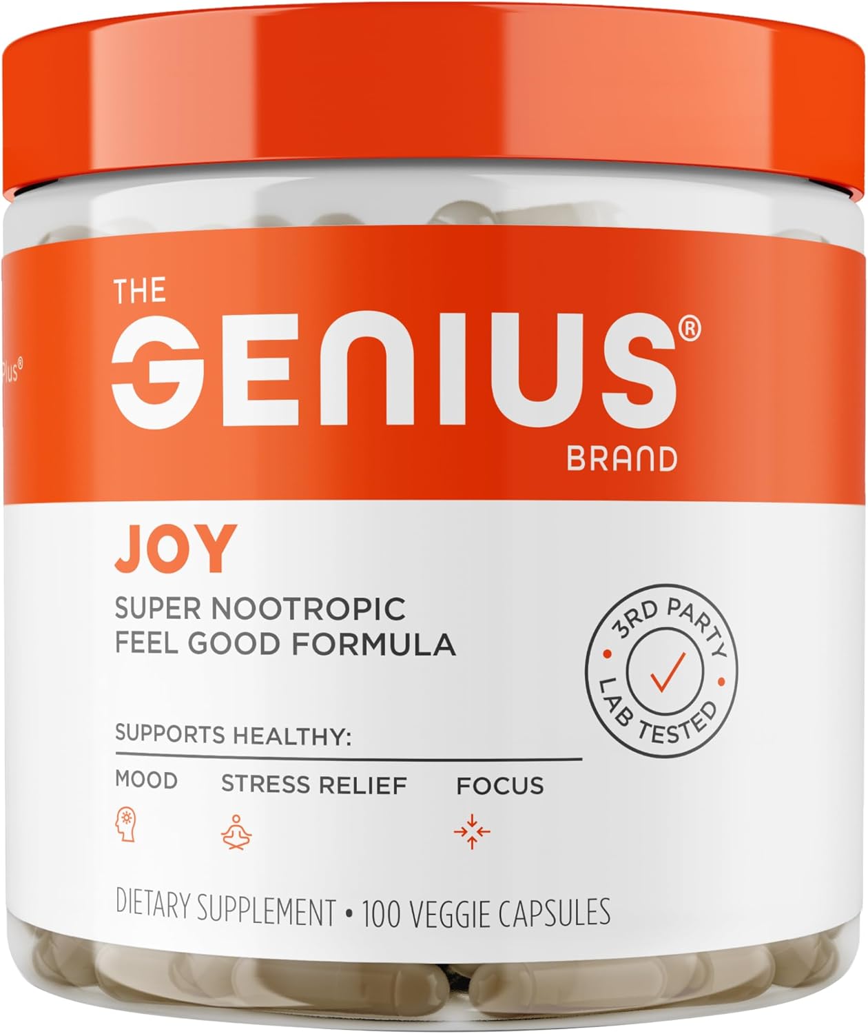 Genius Joy, Nootropic Mood Enhancer Supplement - Support Cognitive Health, Enhance Mood & Neural Function with Brain Boosting L-Theanine, Panax Ginseng & SAM-e - Organic, Non-GMO, & Gluten-Free