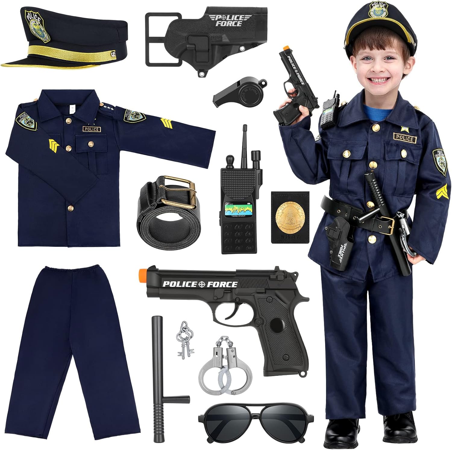 Luucio Police Costume for Kids, Police Officer Costume for Boys with Uniform, Halloween Costumes for Girls, Role Play Kit