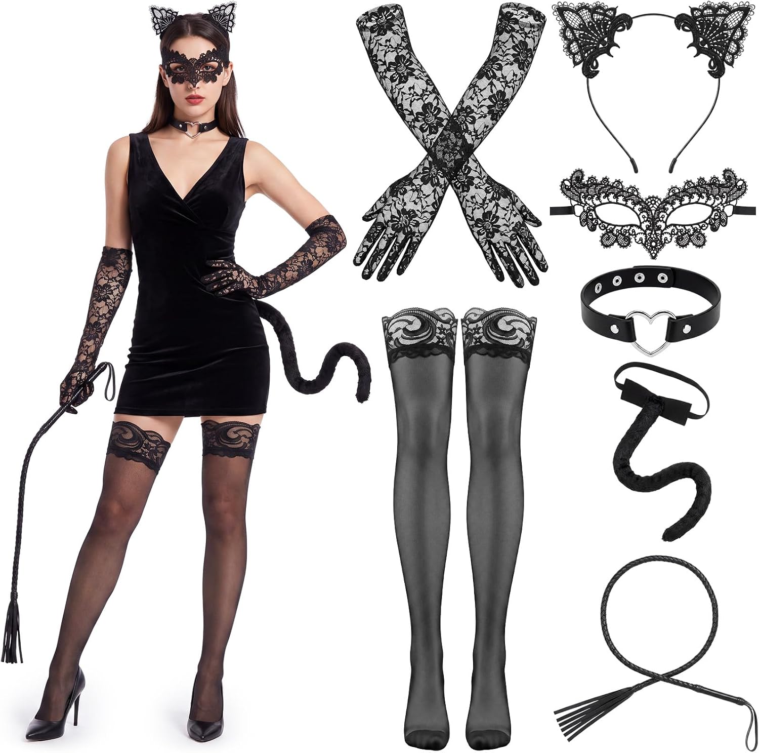7 Pcs Halloween Black Cat Costume Accessories for Women
