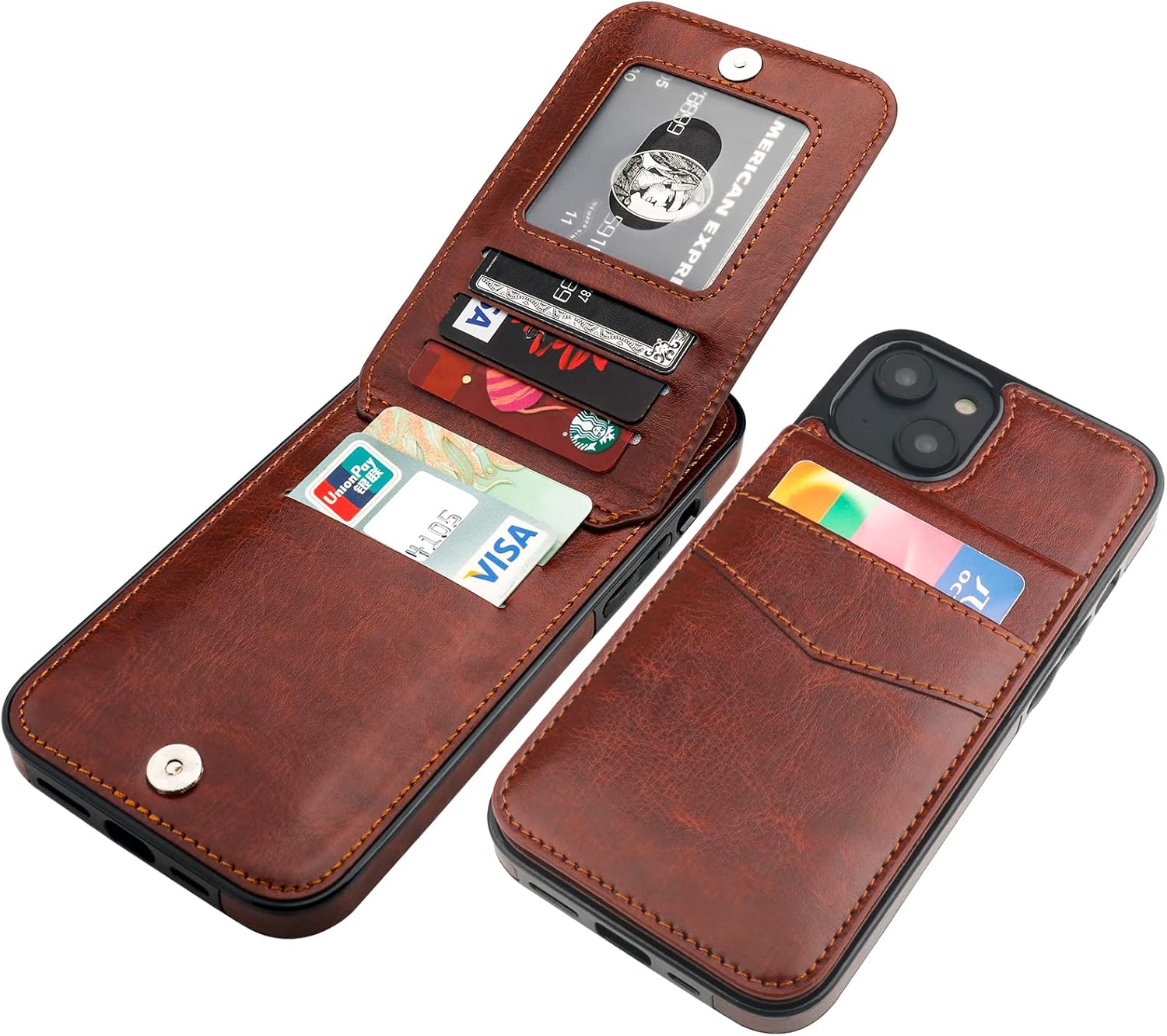 KIHUWEY Compatible with iPhone 14 Plus Case Wallet with Credit Card Holder, Flip Premium Leather Magnetic Clasp Kickstand Heavy Duty Protective Cover for iPhone 14 Plus 6.7 Inch (Brown)