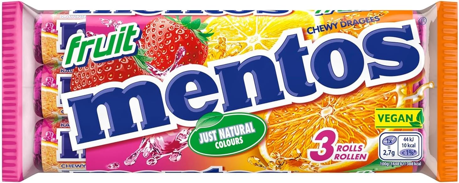 Mentos Chewy Dragees Fruit 3 x 38g