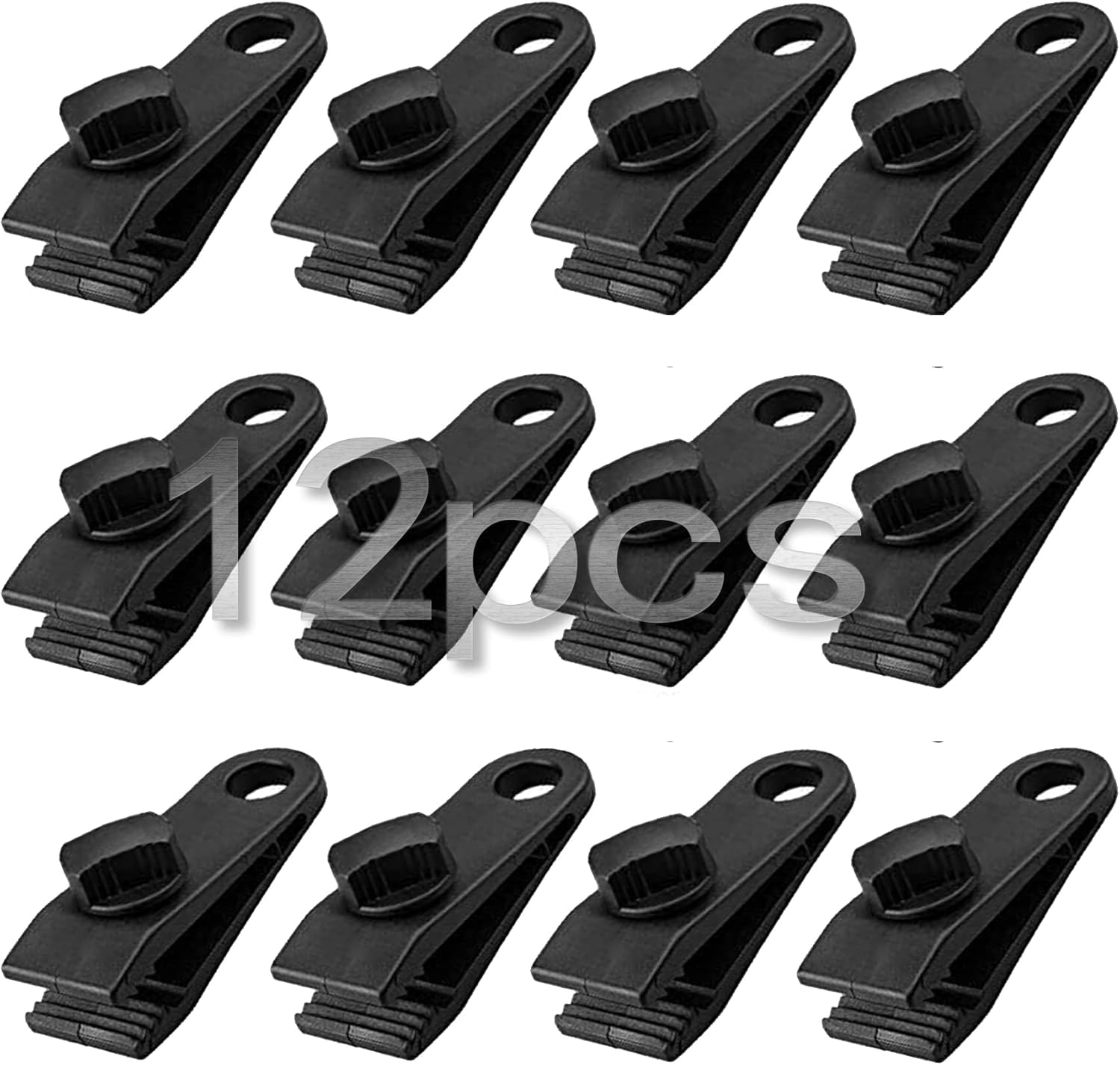 QH 12Pcs Tarp Clip Clamp, Heavy Duty Tarpaulin Clips Set Instant Awning Clamp for Tents Tarp Caravan Garden Shade Cloth Boat Cover, Black (12)