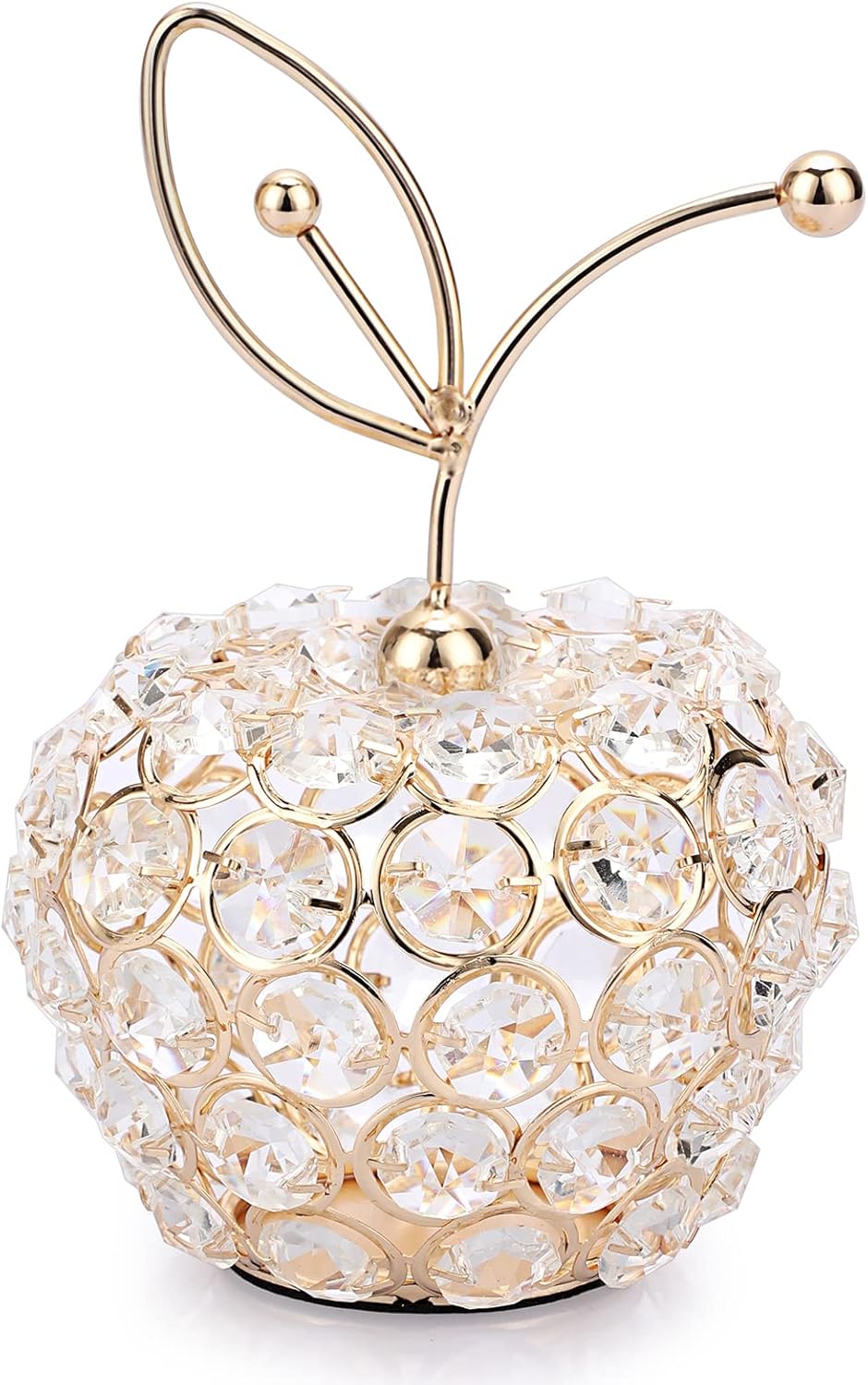 TOLIDA Sparkly Crystal Apple Fruit Ornament Artificial Fruit Sculpture Figurine Centerpiece Decor for Home Dining Table, Wedding/Birthday Party (Apple, Gold)