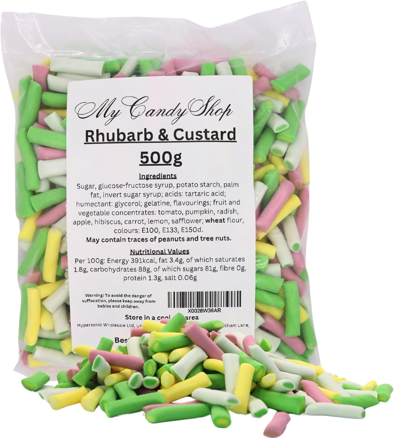 Rhubarb and Custard Sweets 500g - Rhubarb and Custard Pencil Sweets In Bulk Cheap with Classic Pudding Flavours - Perfect for Sharing, Parties, Get-togethers