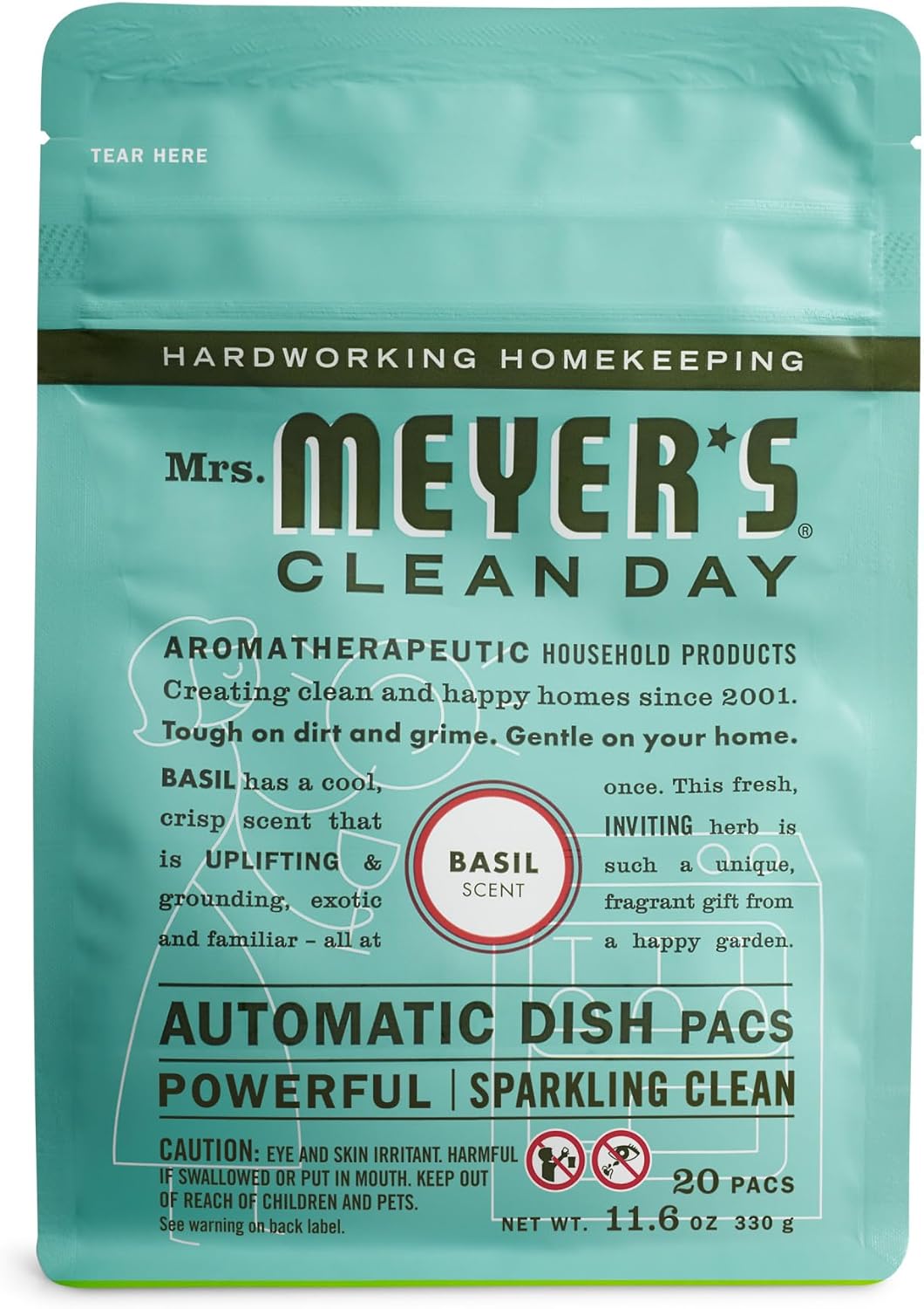 MRS. MEYER'S CLEAN DAY Automatic Dishwasher Pods, Basil, 20 Count