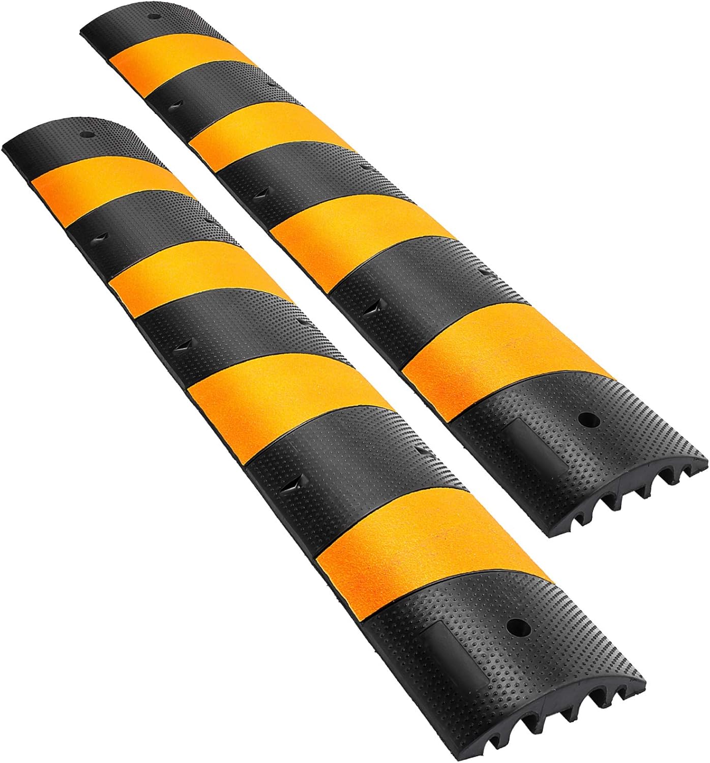 Happybuy 2pcs 6 Feet Rubber Driveway Modular Heavy Duty Speed 72.4 x 12 x 2.4 Inch Cable Protector Ramp for Garage Gravel Roads Asphalt Concrete, 2Pack-6Ft-Speed Bump