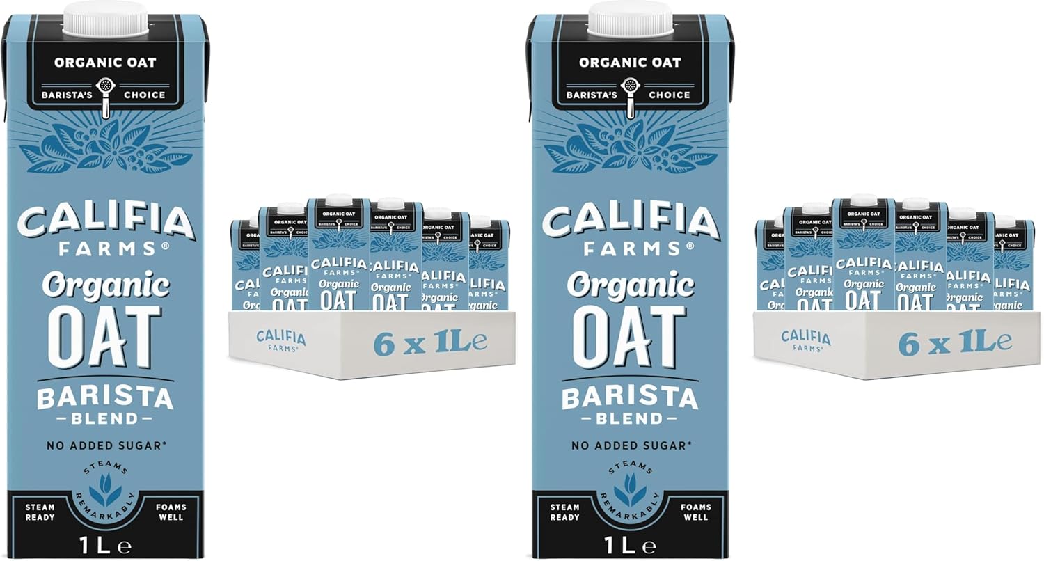 Califia Farms Organic Oat Barista Blend - Lactose Free, Dairy Free, No Added Sugar, Vegan, Plant Based Drink (6 x 1L) (Pack of 2)