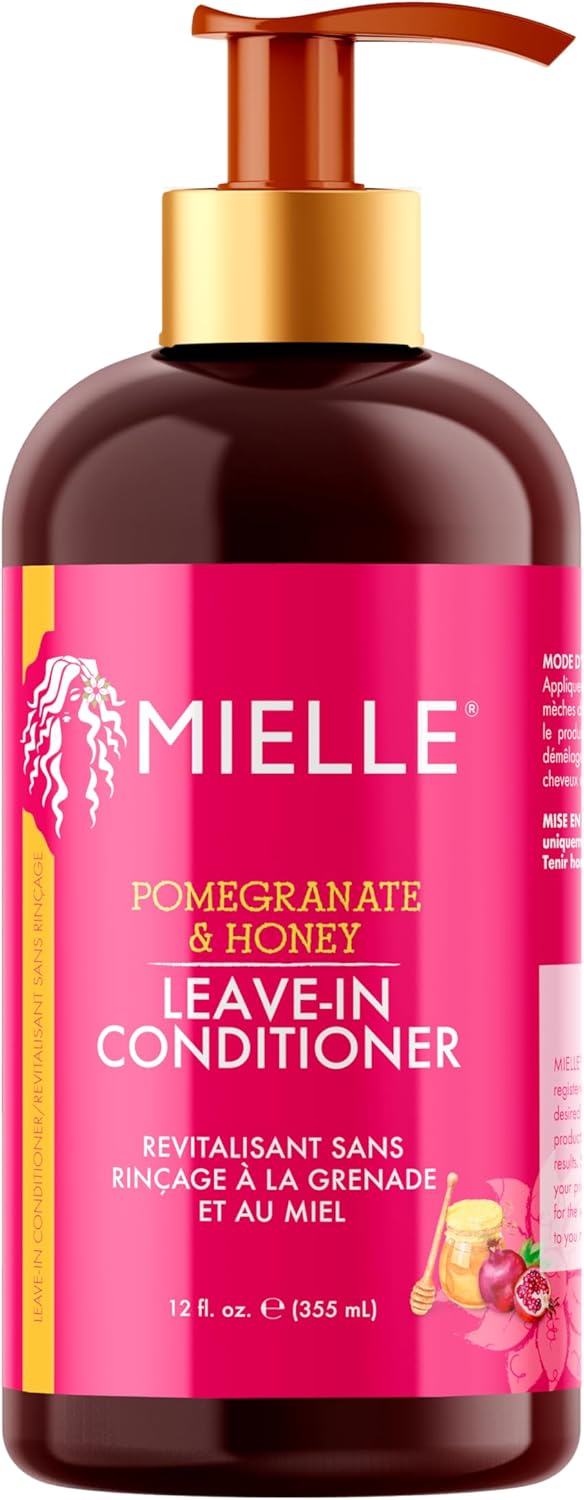 Mielle Pomegranate & Honey Leave-In Conditioner, Moisturising Curl Primer and Detangler, Repair Damage and Prevent Frizz, Treatment For Thick Curly Hair, Type 4 Hair, 355 ml (Pack of 1)