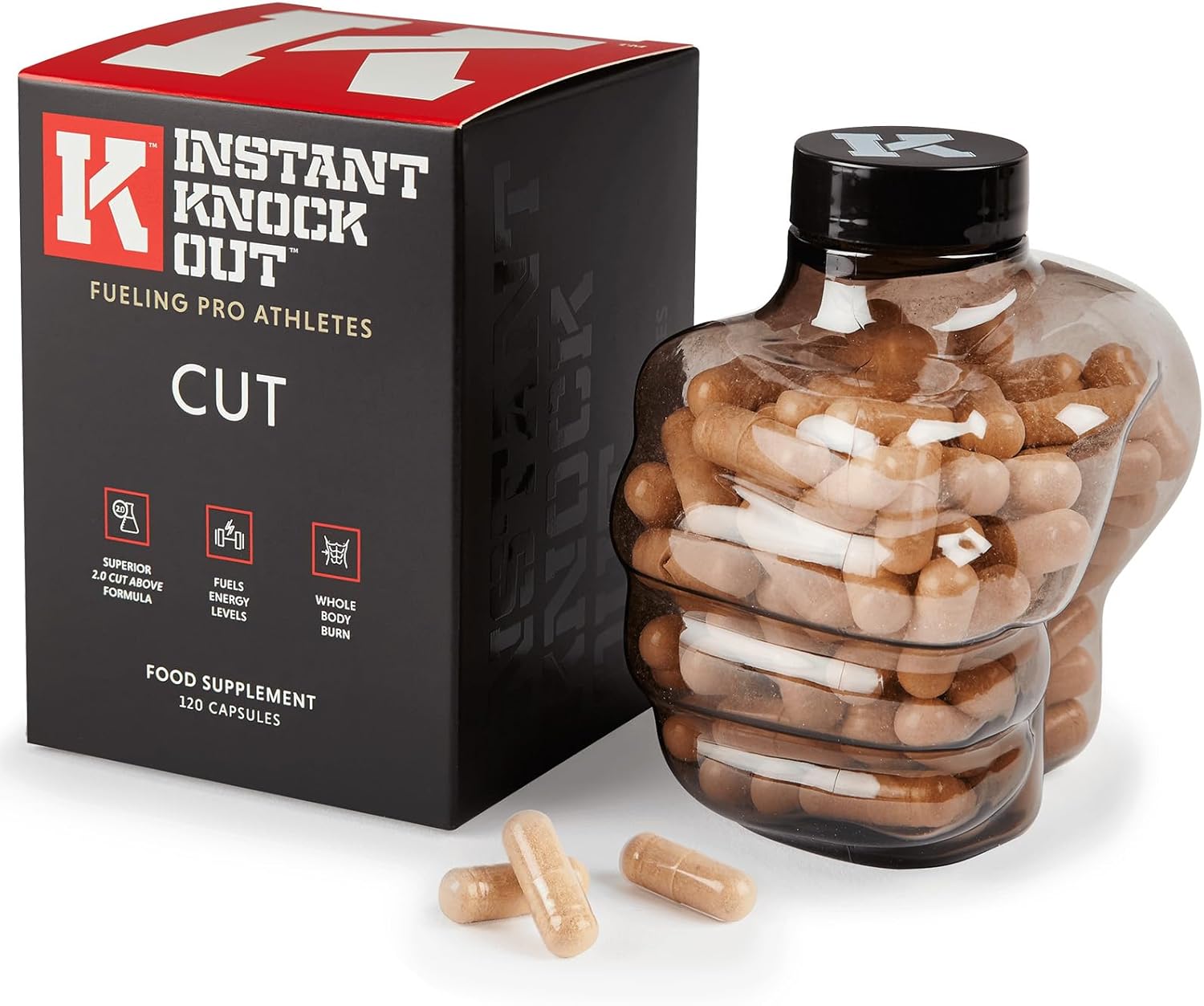 Instant Knockout Cut - 120 Weight Management Diet Pills - Men and Women -100% Natural Ingredients with Glucomannan, Green Tea Extract, Cayenne Pepper Seeds and More - UK Made Premium Supplement