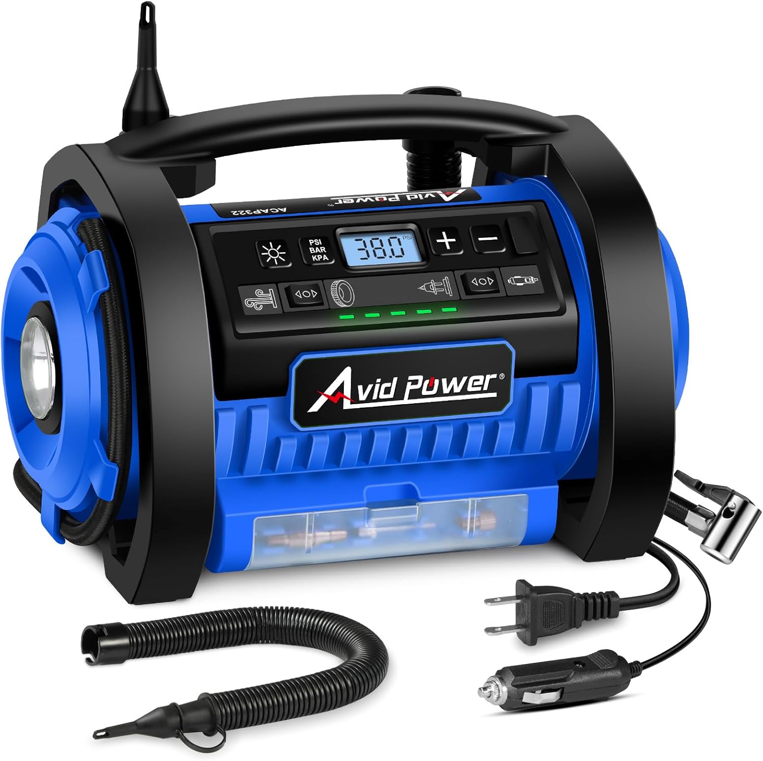 AVID POWER Tire Inflator Portable Air Compressor, 12V DC 110V AC Car Tire Pump, Air Mattress Pump with Inflation and Deflation Modes, Dual Powerful Motors, Digital Pressure Gauge