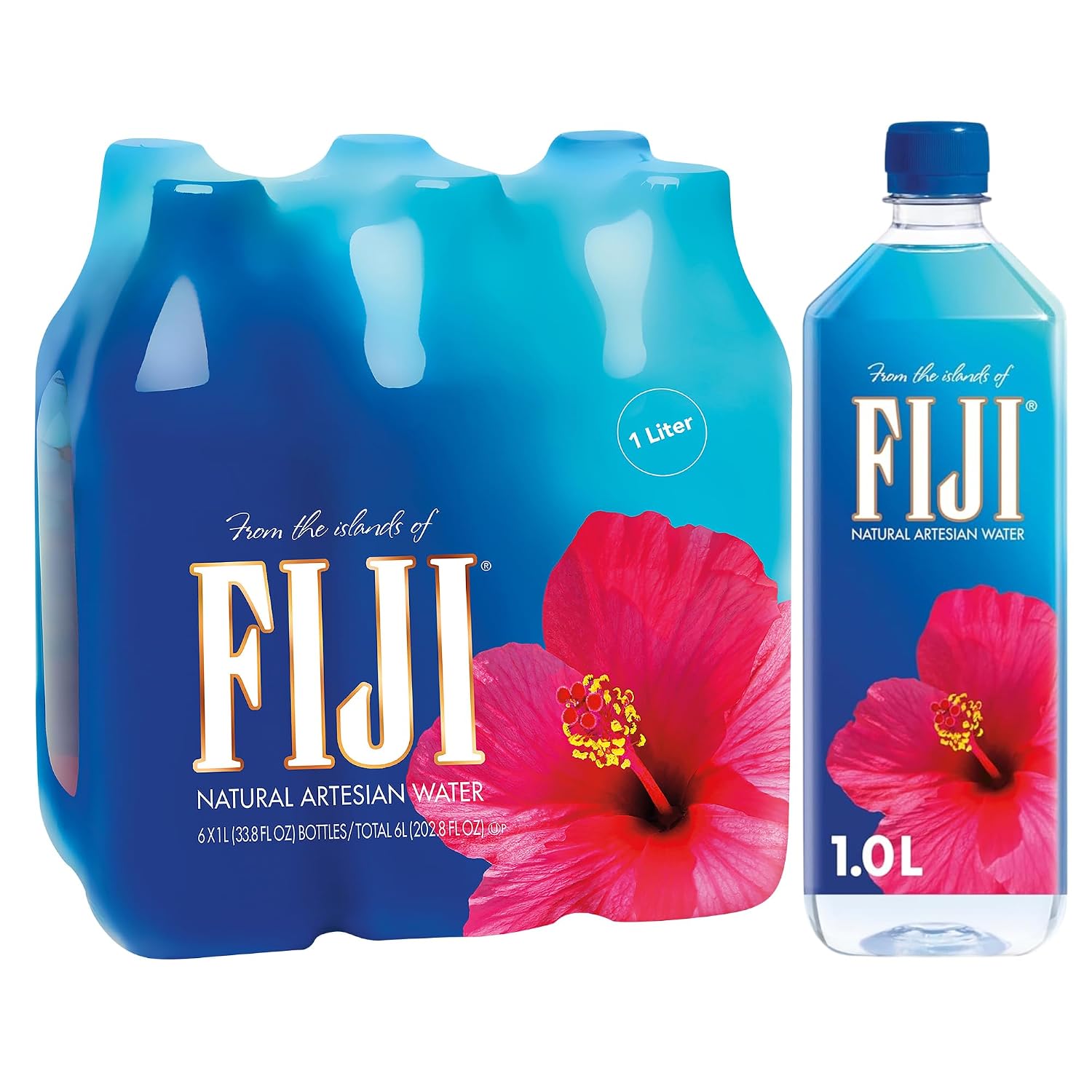 FIJI Natural Artesian Bottled Water 1 Liter / 33.8 Fl Ounce (Pack of 6)